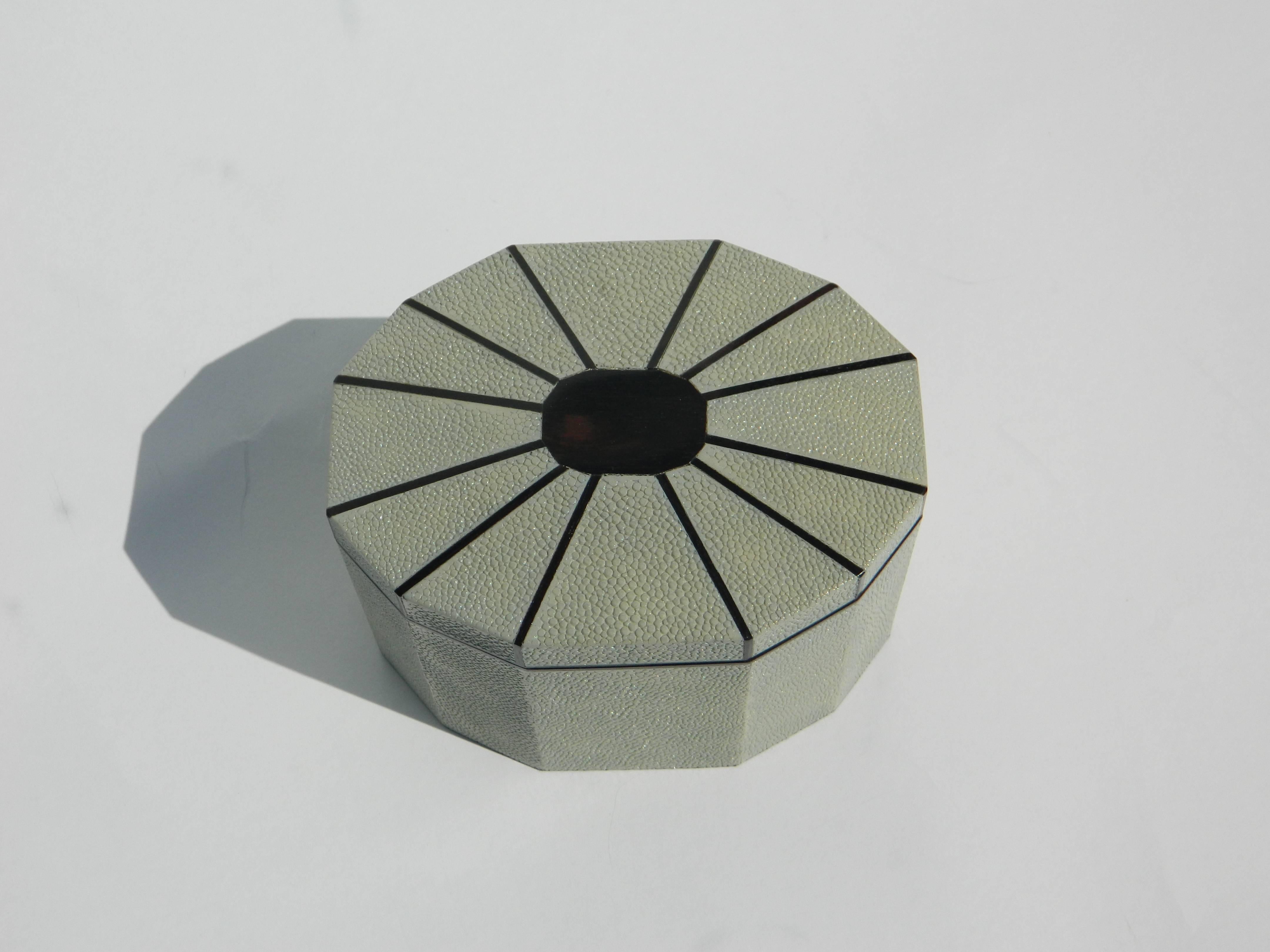 Modern Octagon Shape Natural Shagreen Box With Ebony Inlay  For Sale