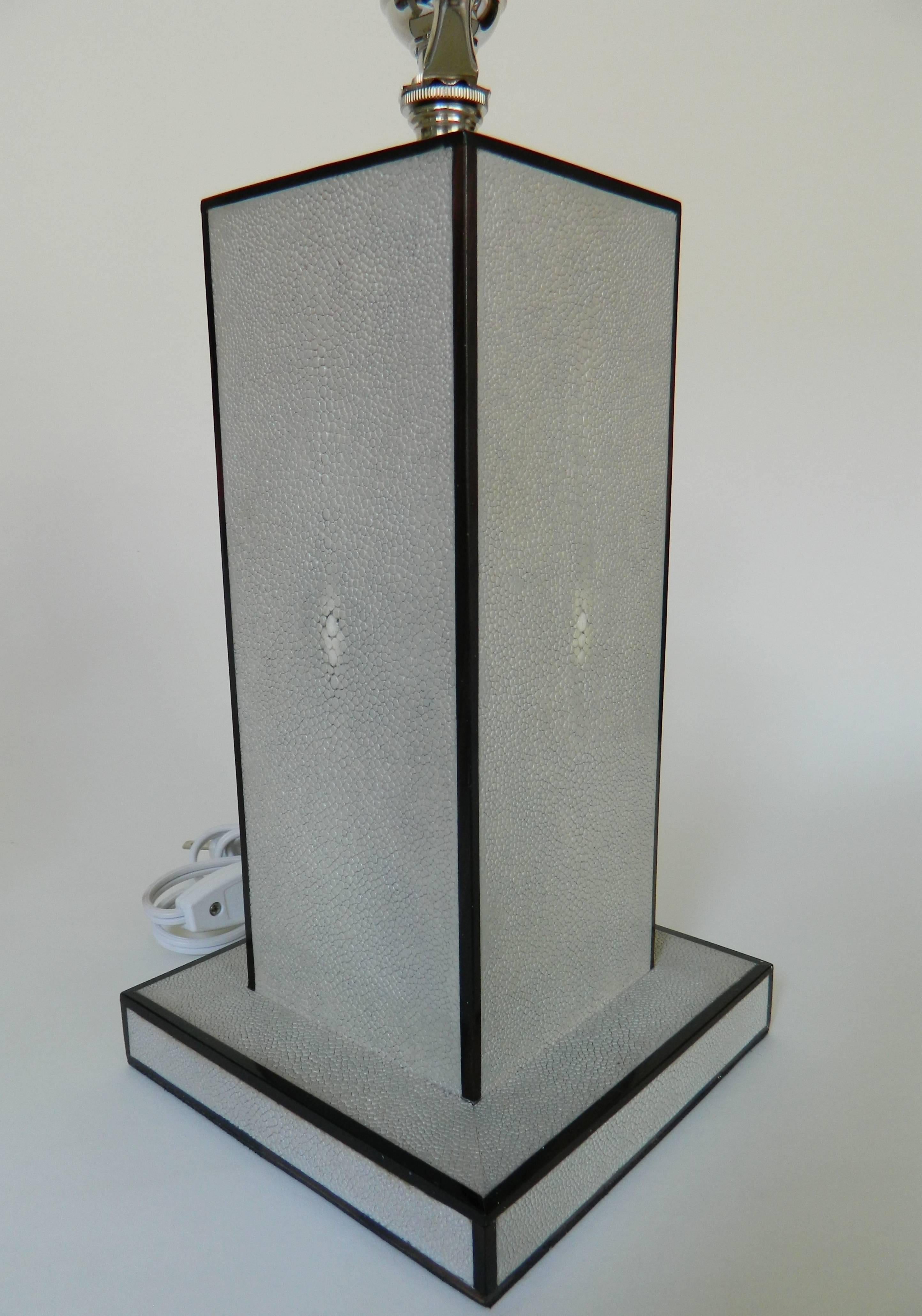 Contemporary Pair of Grey Shagreen Lamps For Sale