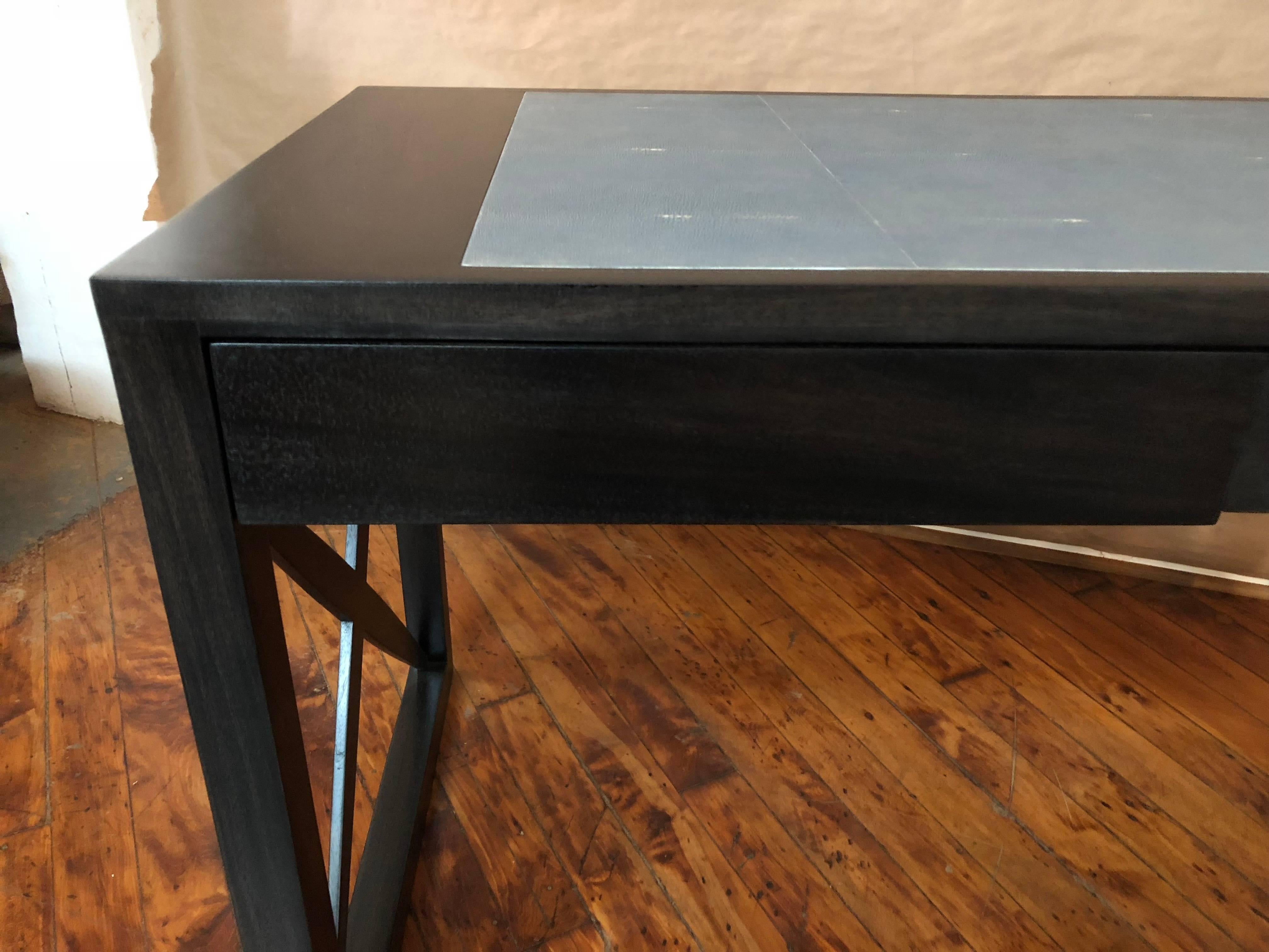 Contemporary Ebonized Mahogany With Natural Shagreen Top Desk For Sale
