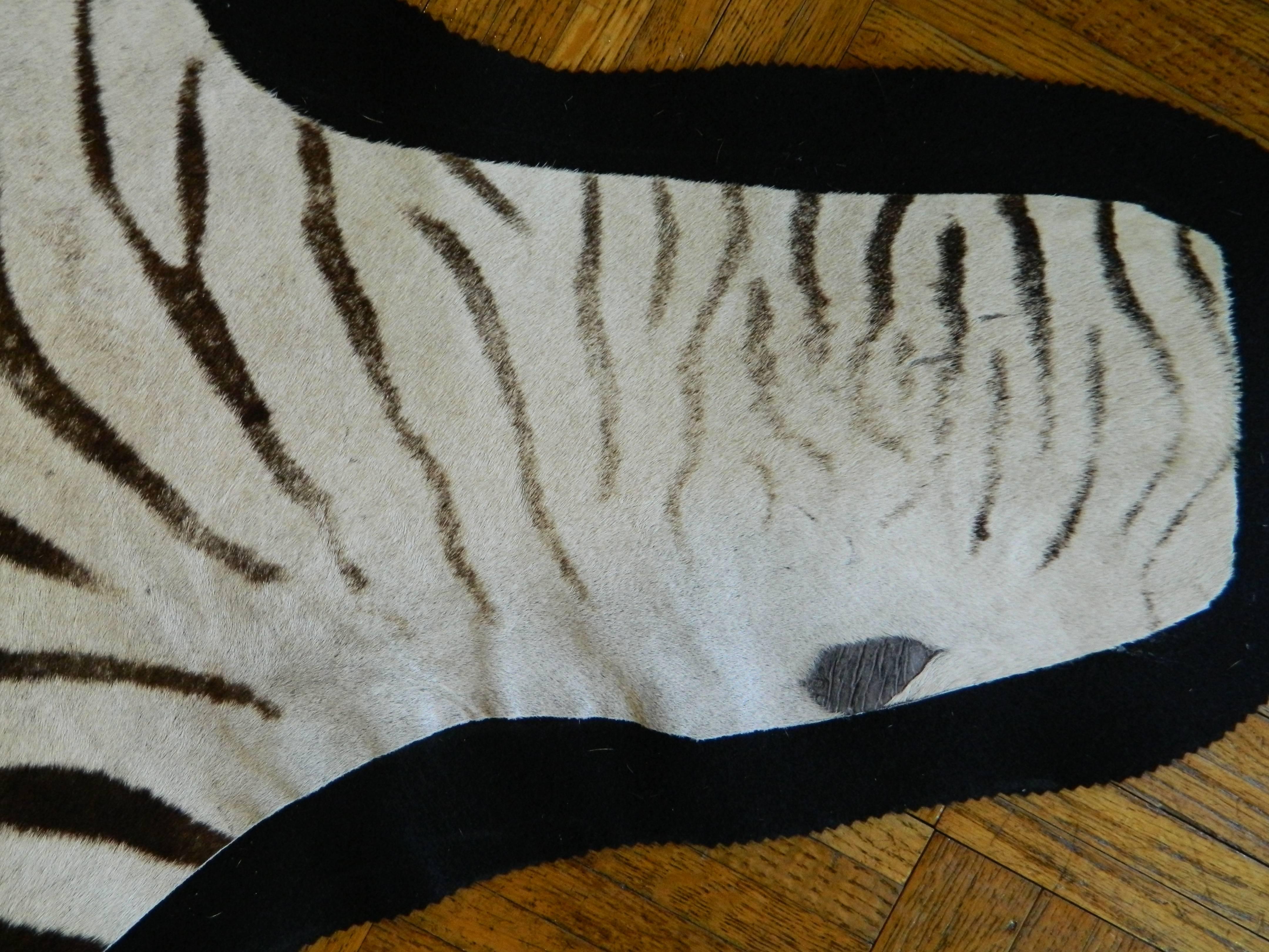 American Grade A Equus Burchell Zebra Skin Rug with Felt Backing For Sale