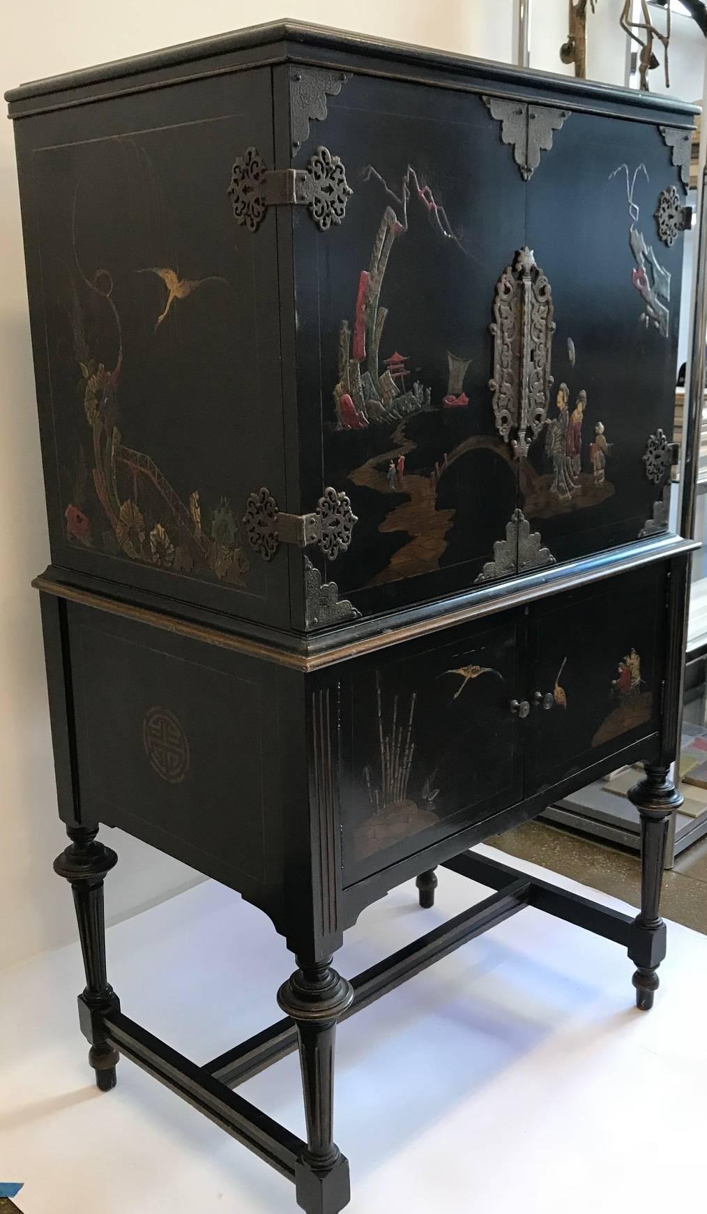 Unique Chinese style hand painted cabinet made in the USA in the 1920's