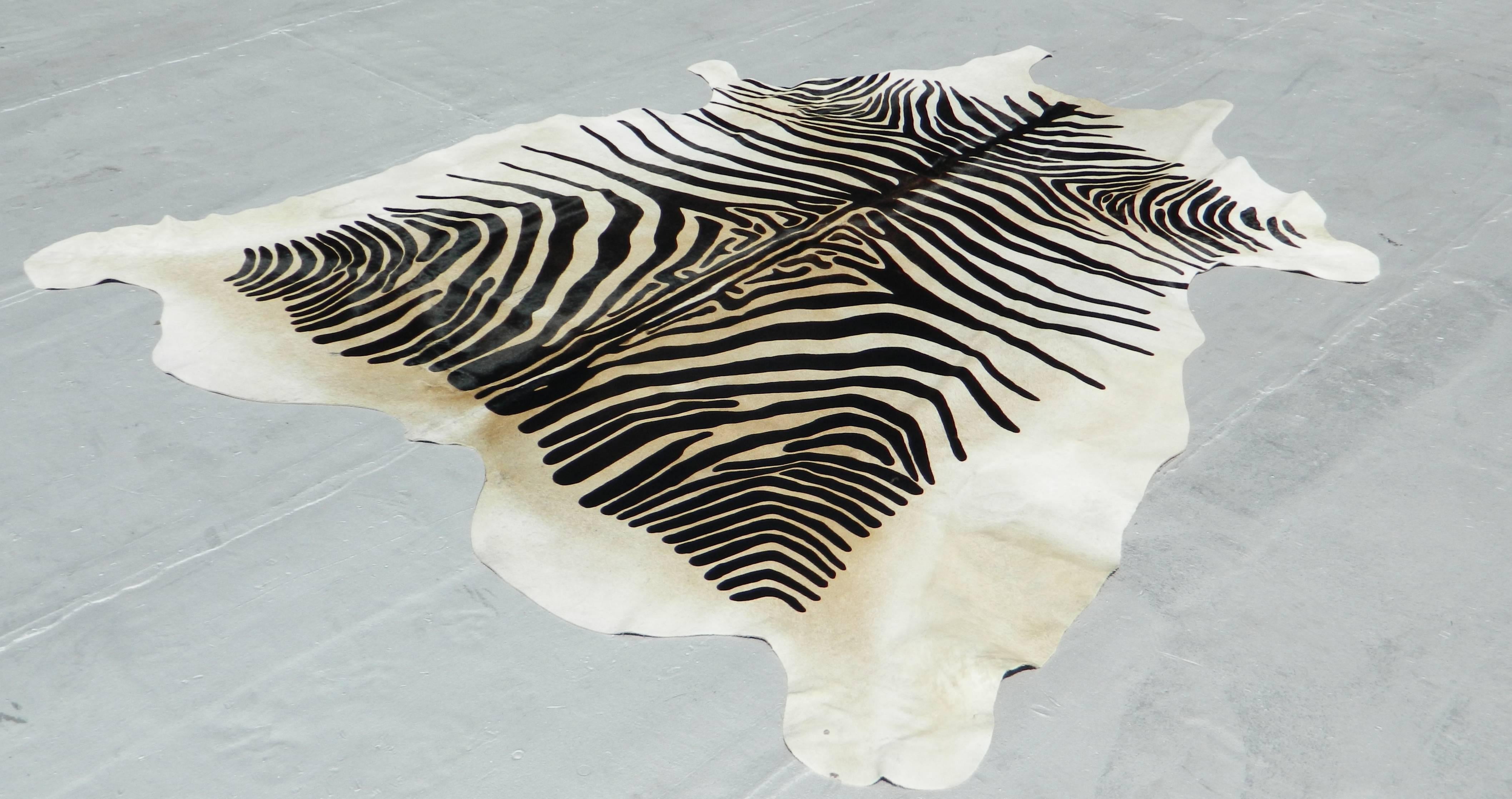 Printed Zebra Cow Hide Rug In New Condition For Sale In New York, NY