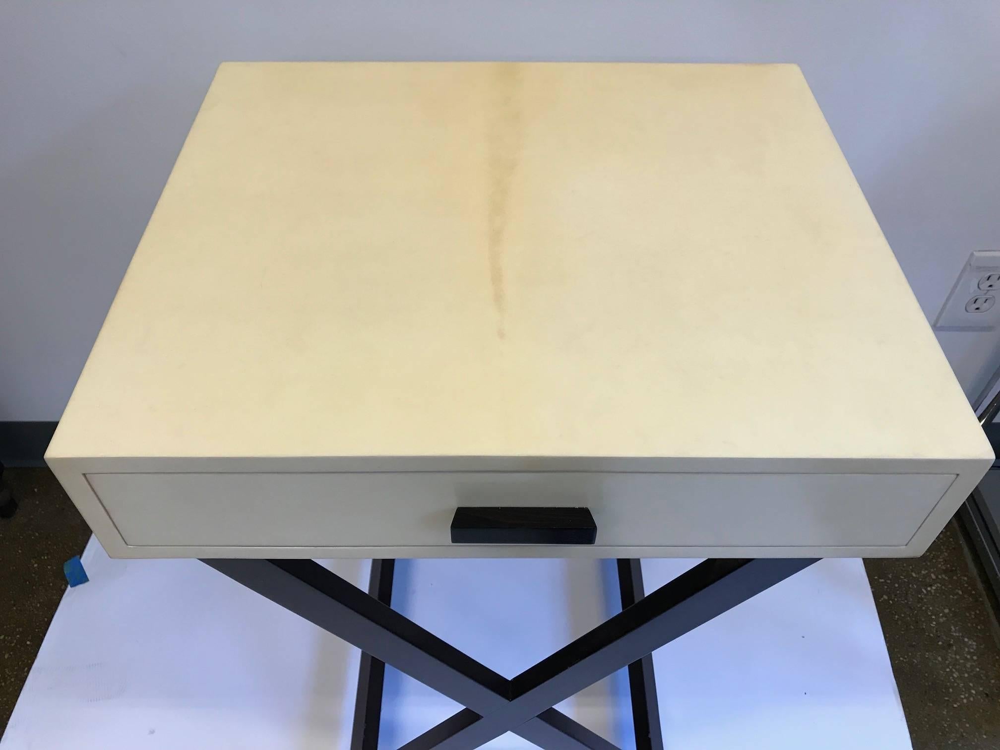 American Pair of Goat Parchment Vellum Side Tables For Sale