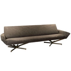  Georges Vanrjik for Beaufort, Grey Wool Sofa with Brushed Steel Legs, 1960s