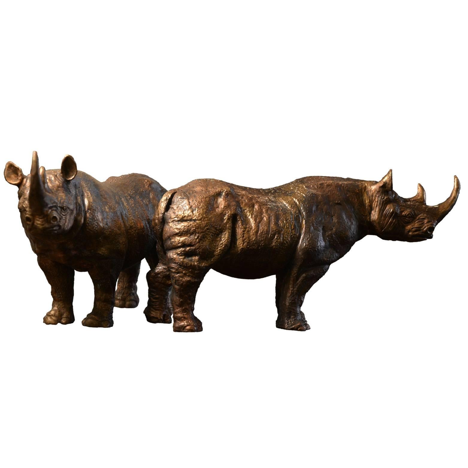 Pair of Bronze Rhinoceroses