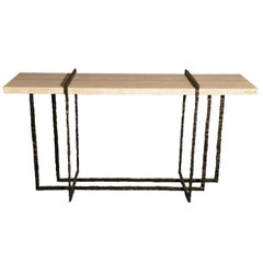 Handcrafted Console in Wrought Iron and Travertine, Italy, 2017
