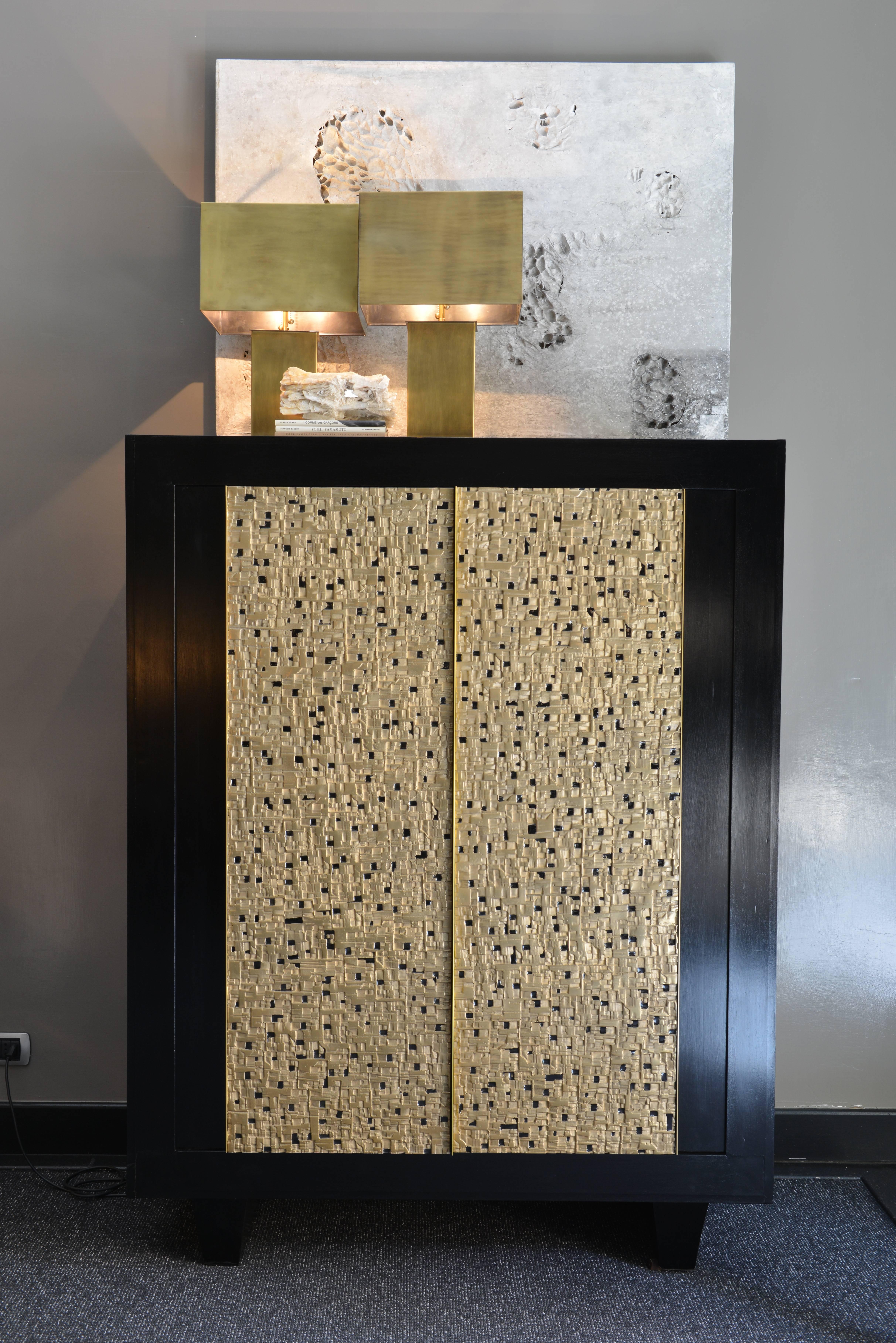 Mid-20th Century Italian Highboard of the 1950s in Ebonized Wood with Sculptural Doors in Resin