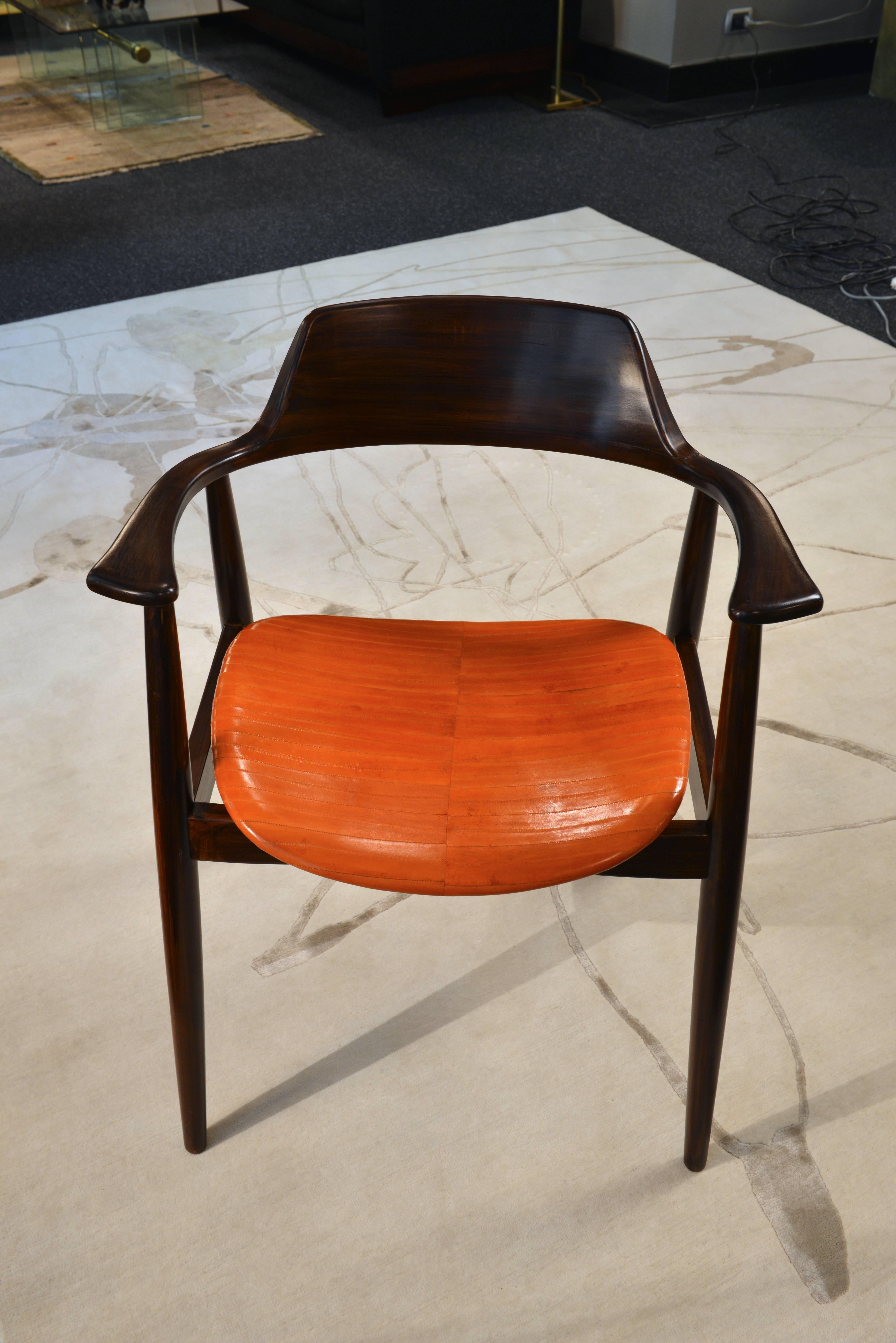 Mid-Century Modern Vintage Danish Desk Chair in Teak and Eel Skin of the 1960s