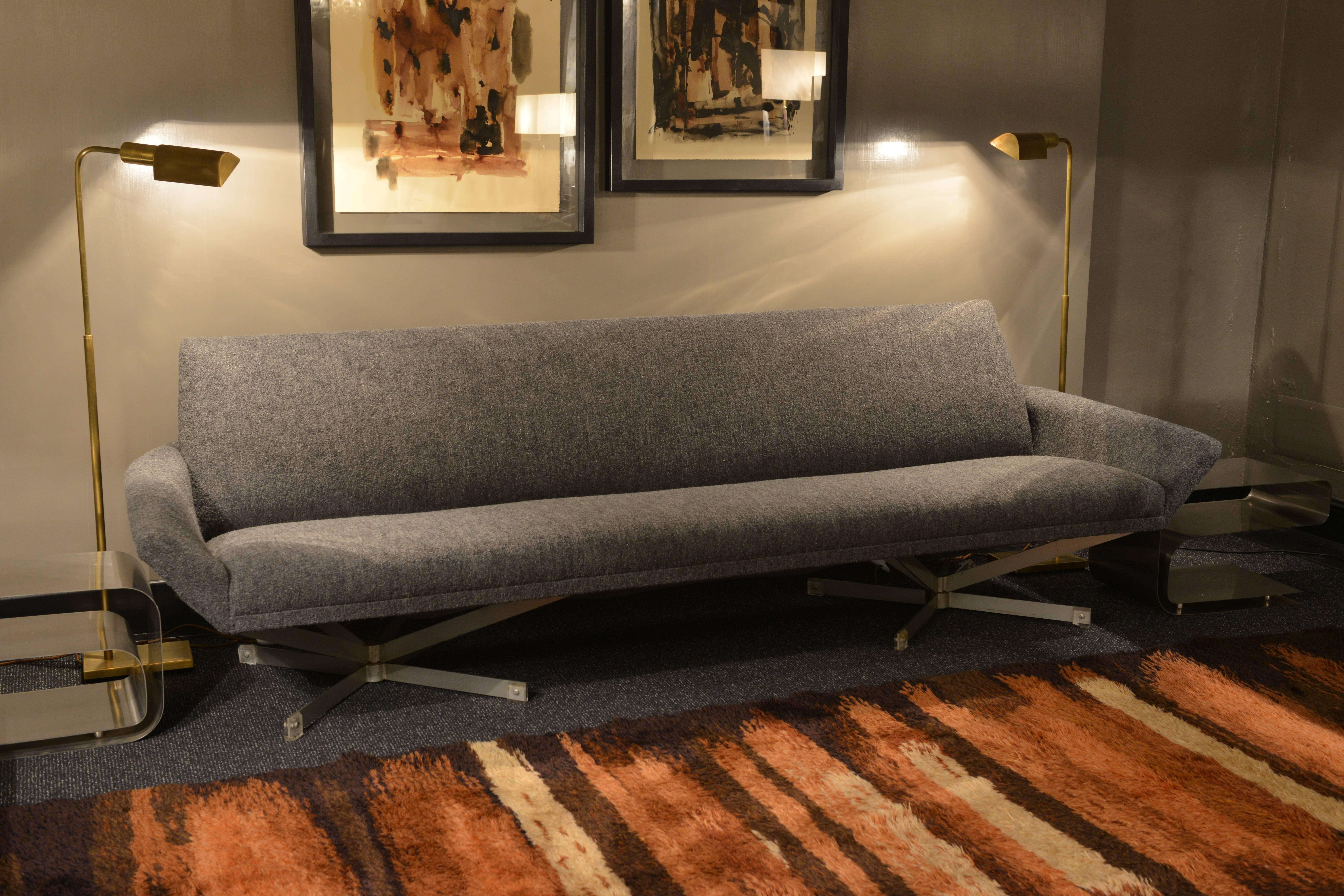  Georges Vanrjik for Beaufort, Grey Wool Sofa with Brushed Steel Legs, 1960s 1