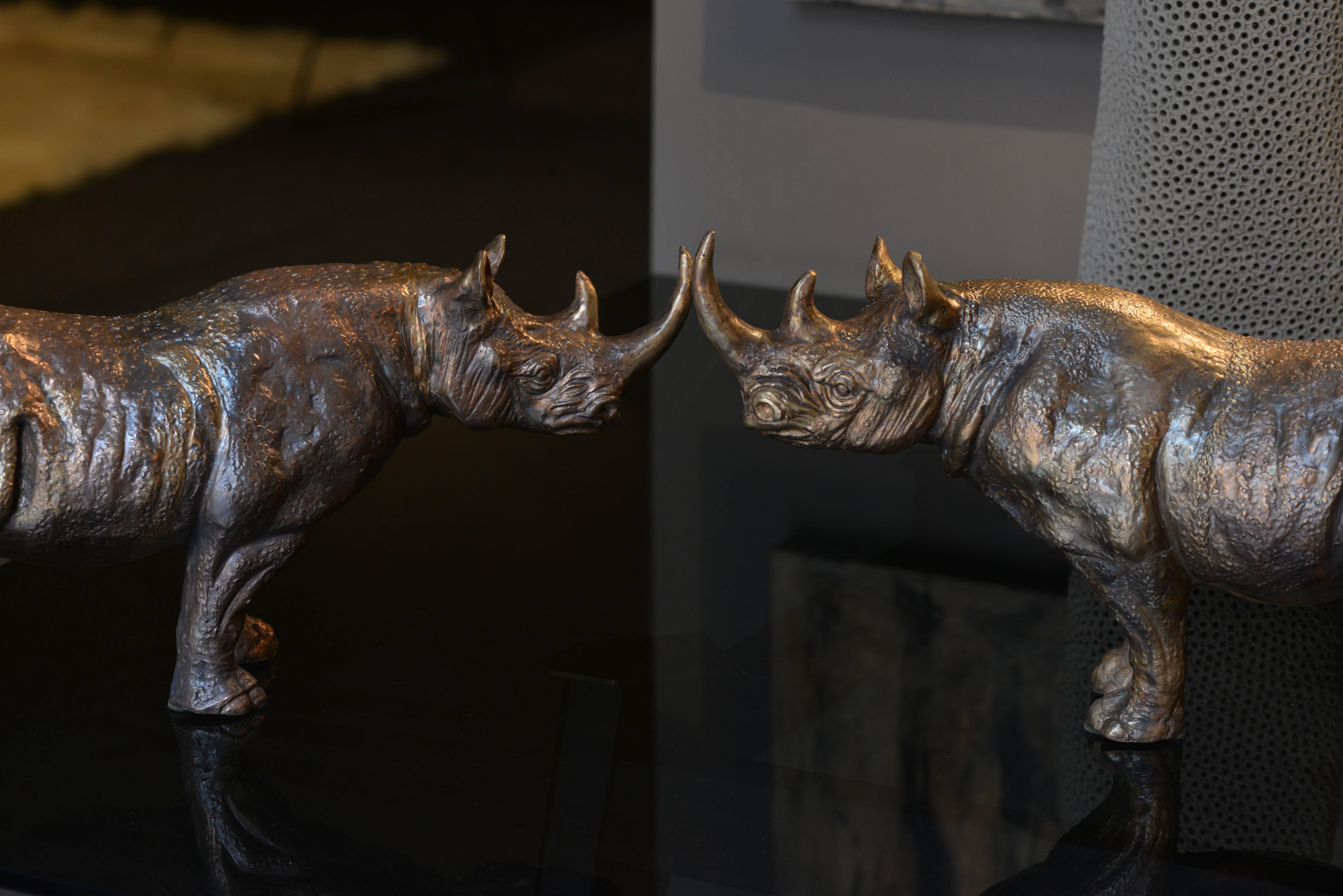 Italian Pair of Bronze Rhinoceroses
