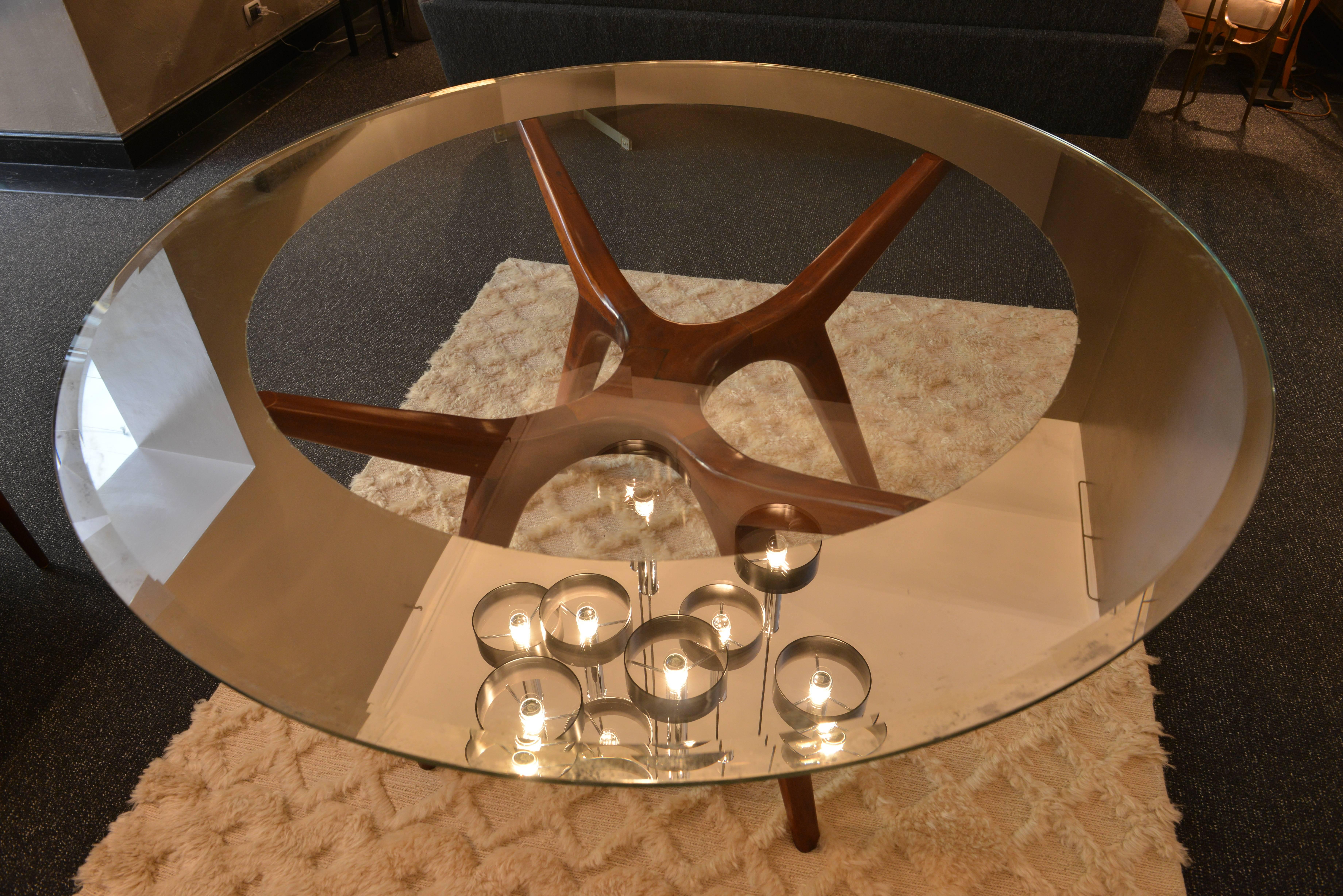20th Century Round Dining Table with Glass Top, US Early 1950s