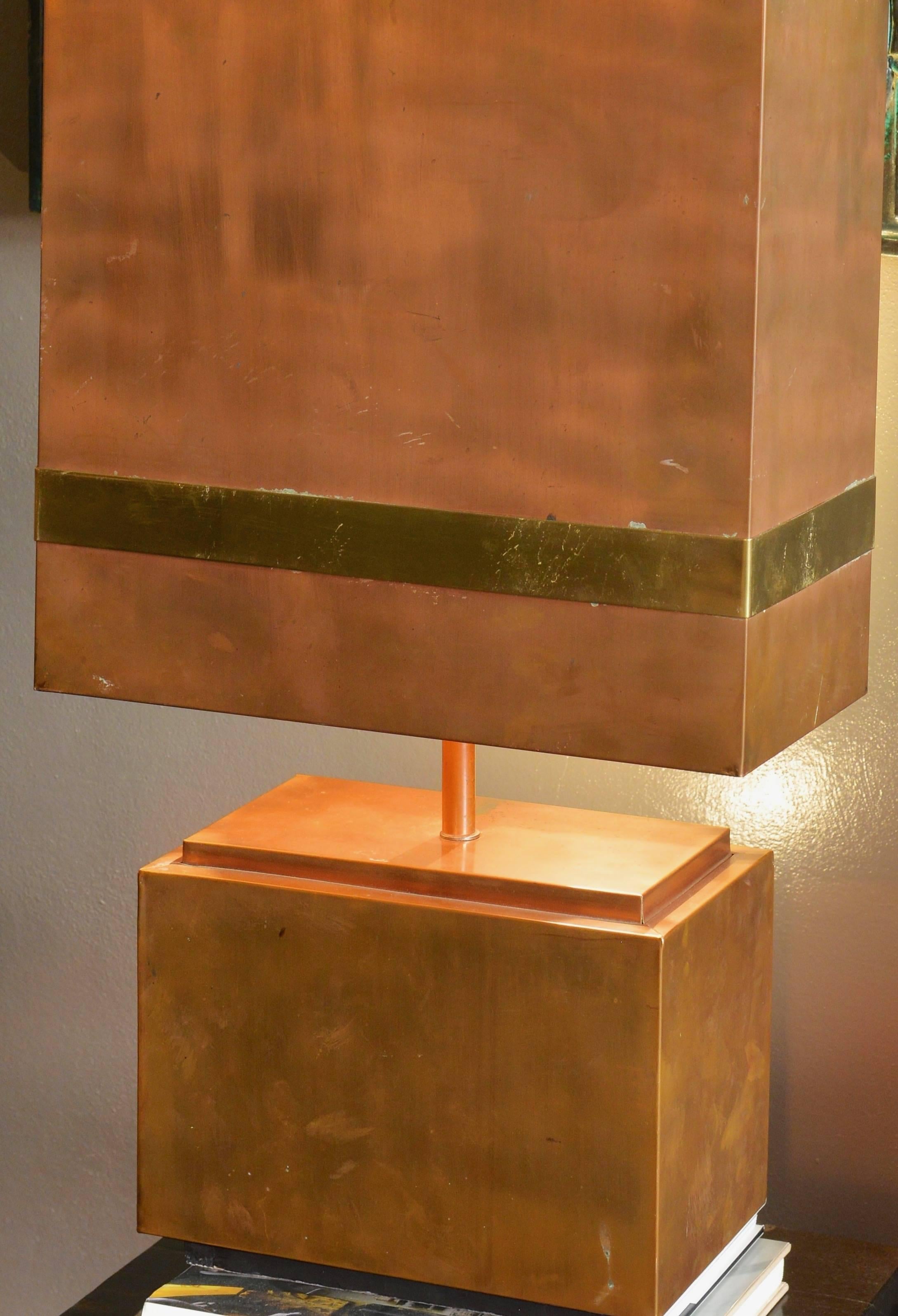 Late 20th Century French Copper and Brass Table Lamp of the 1970s For Sale
