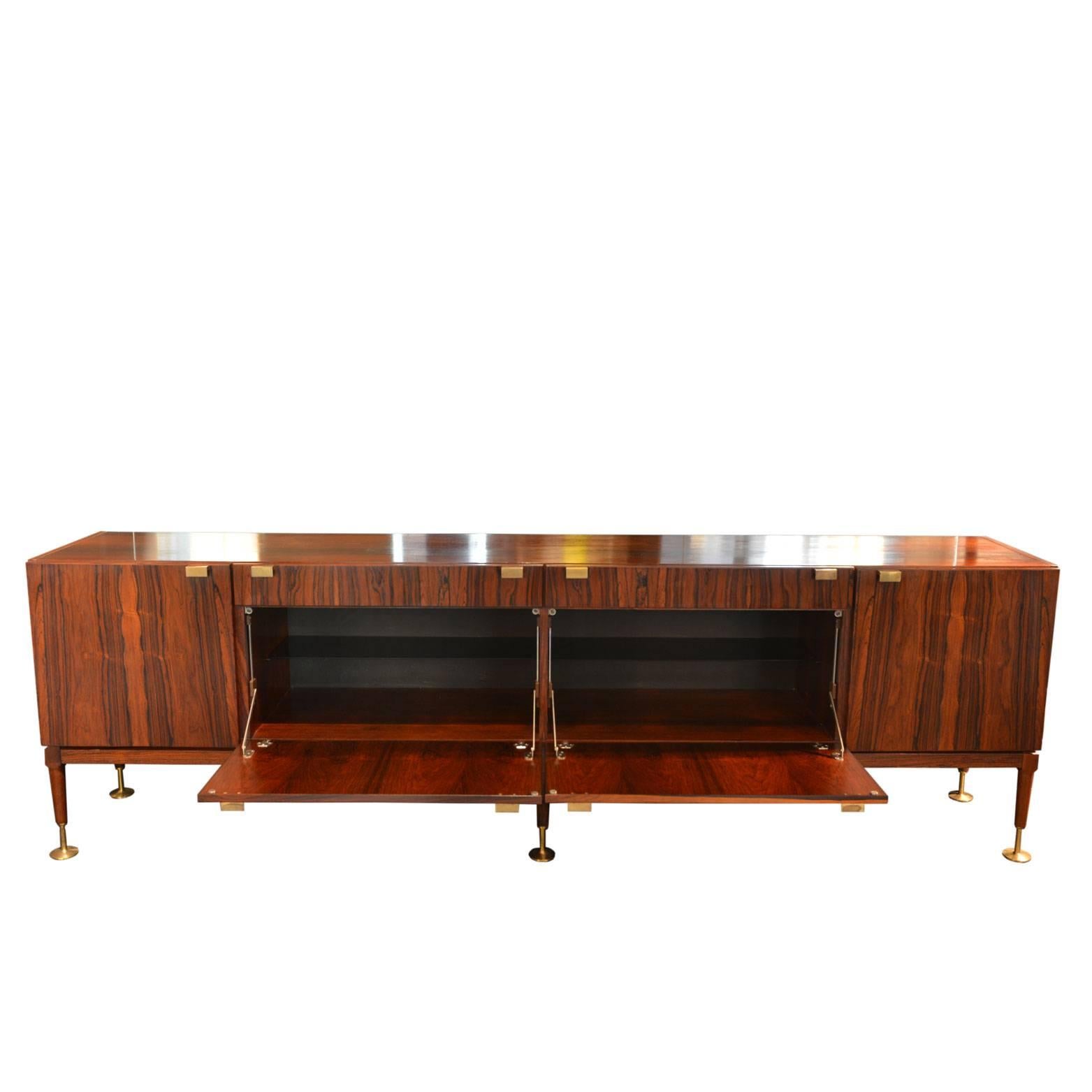 Mid-Century Modern Scandinavian Sideboard in Rosewood with Brass Details