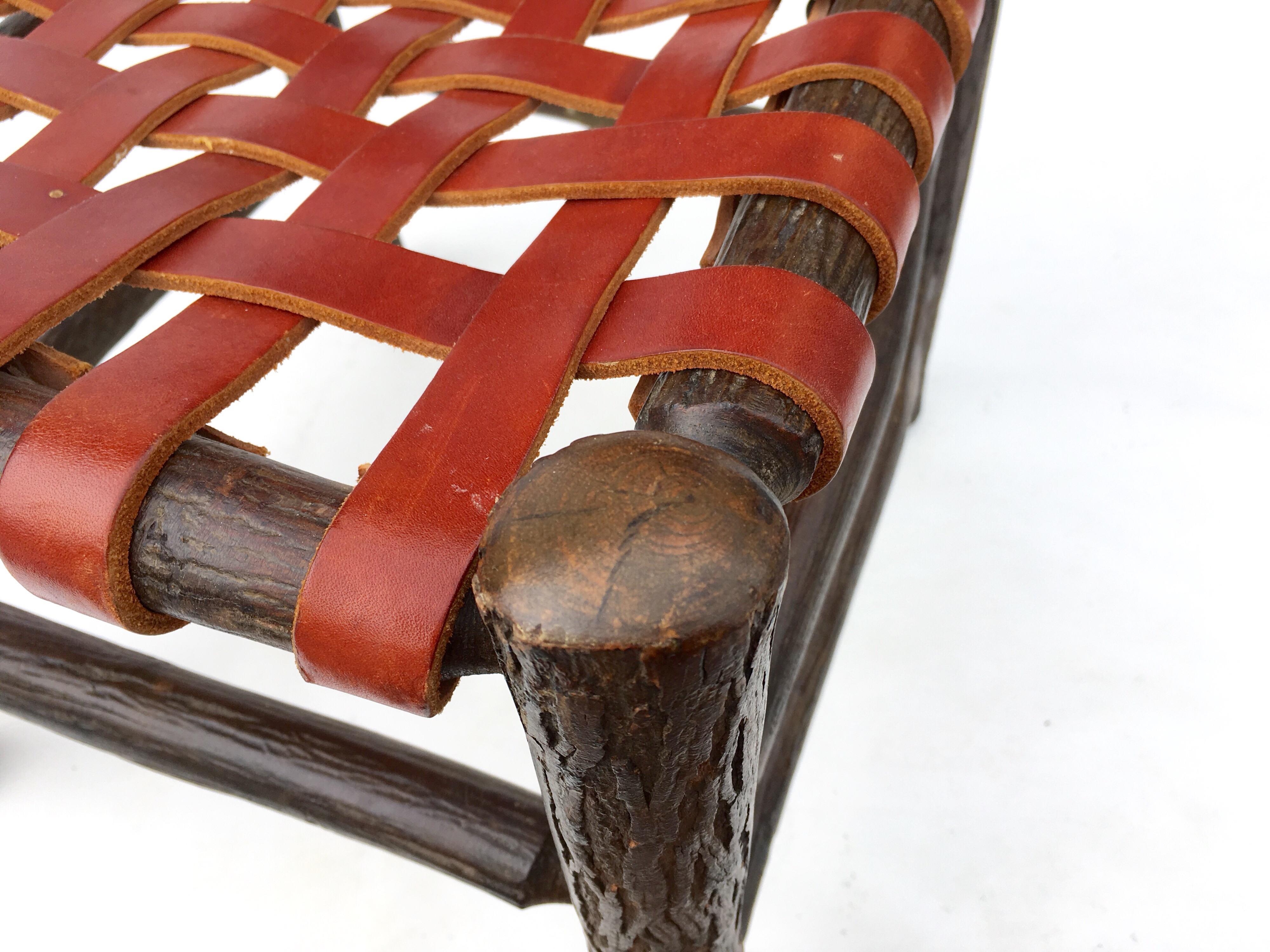 Ten Old Hickory Dining Chairs with Woven Cognac Saddle Leather 3