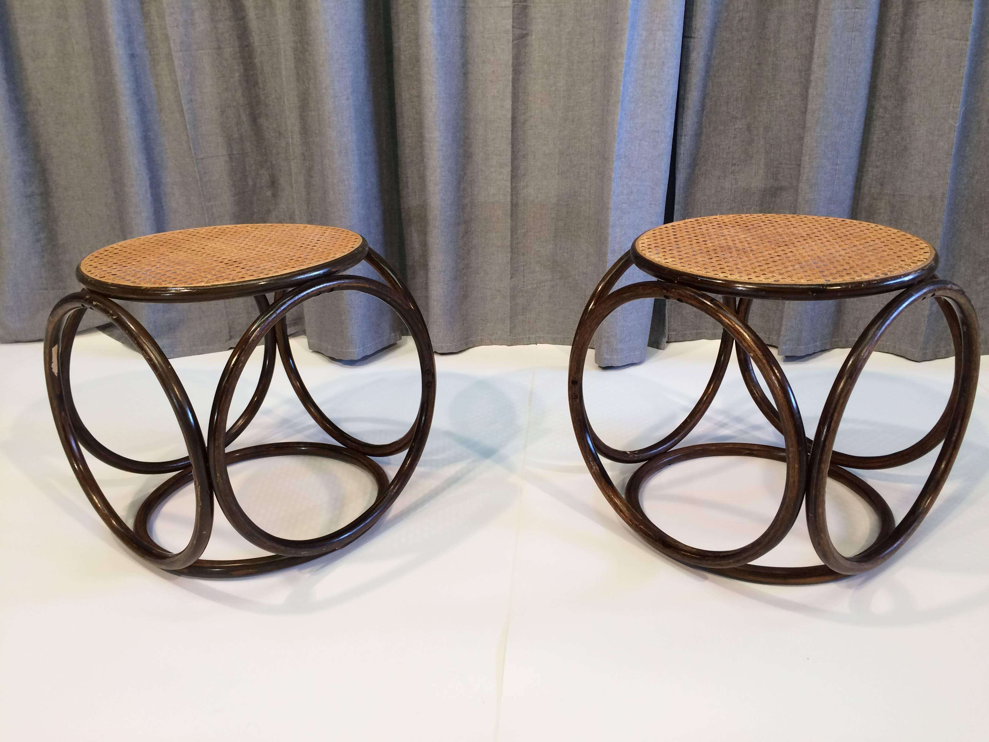 Pair of Beautiful Michael Thonet Stools or Ottomans In Good Condition In Miami, FL