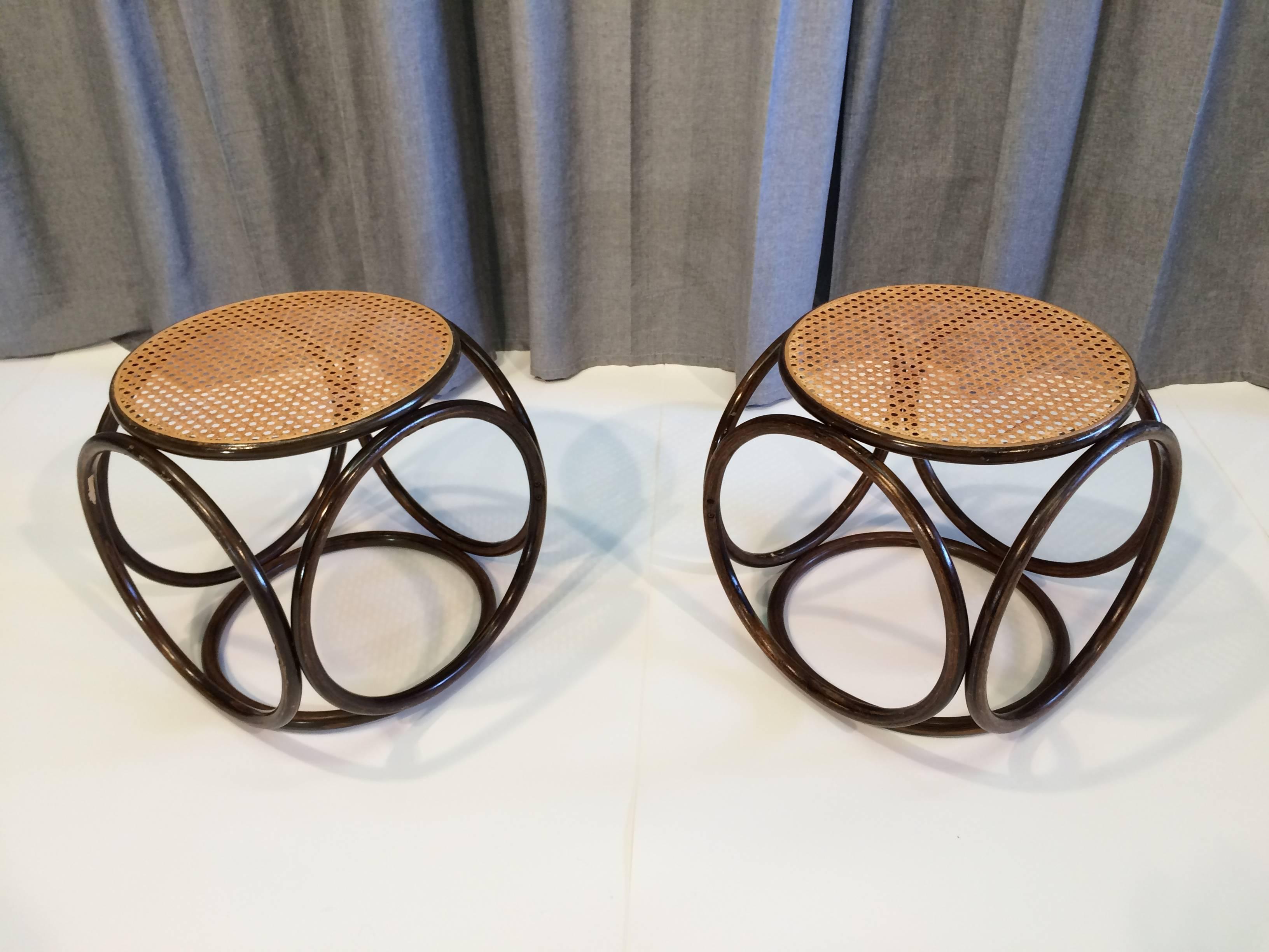 Mid-17th Century Pair of Beautiful Michael Thonet Stools or Ottomans