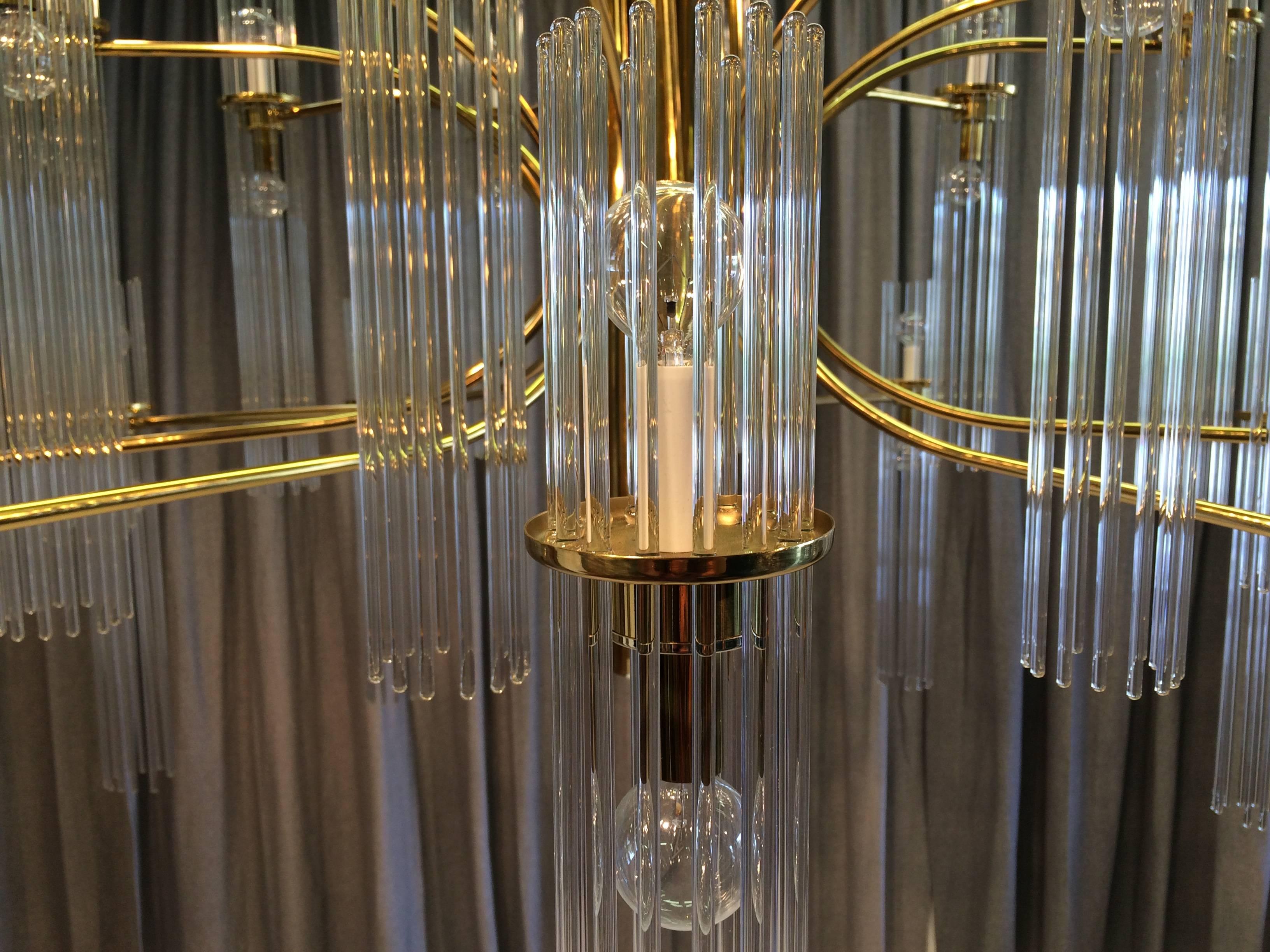 Huge Gaetano Sciolari Brass and Glass Chandelier In Good Condition In Miami, FL
