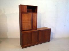 Walnut Credenza with Hutch, USA, 1950s