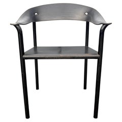 Artelano Black Leather Arm Side Chair, Italy 1980s