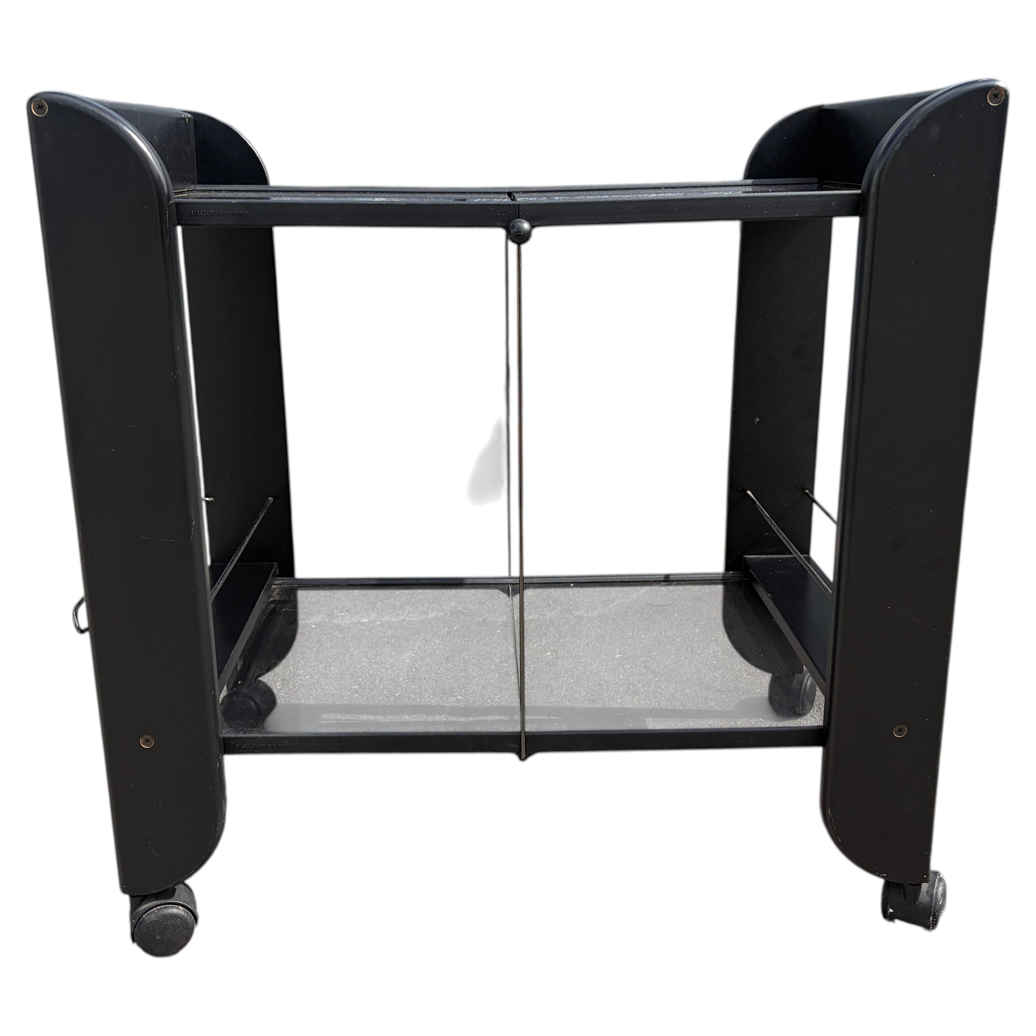 1980s Black Serving or Bar Cart from Mascagni, Made in Italy, Foldable For Sale