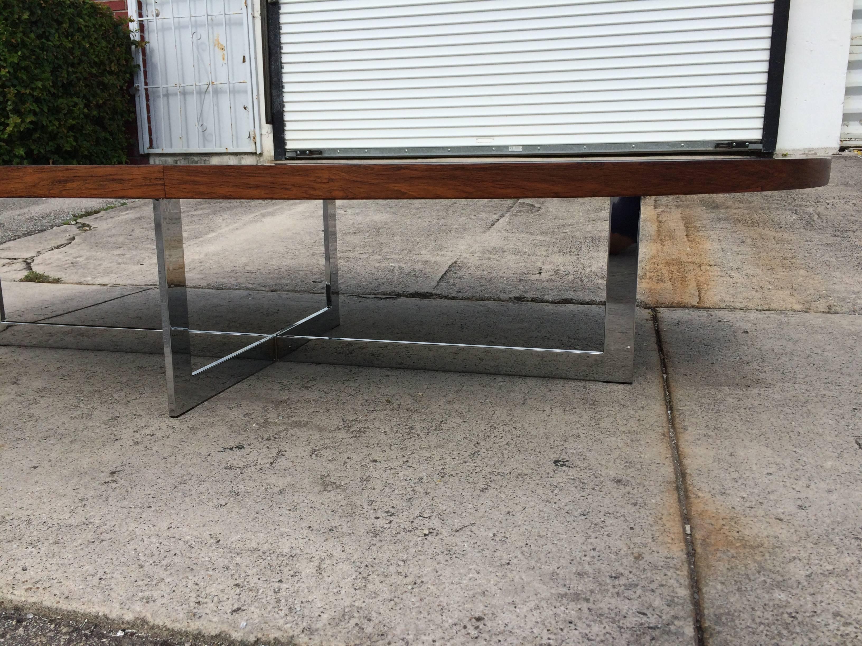 Mid-Century Modern Large Oval Rosewood Coffee Table on Chrome Base