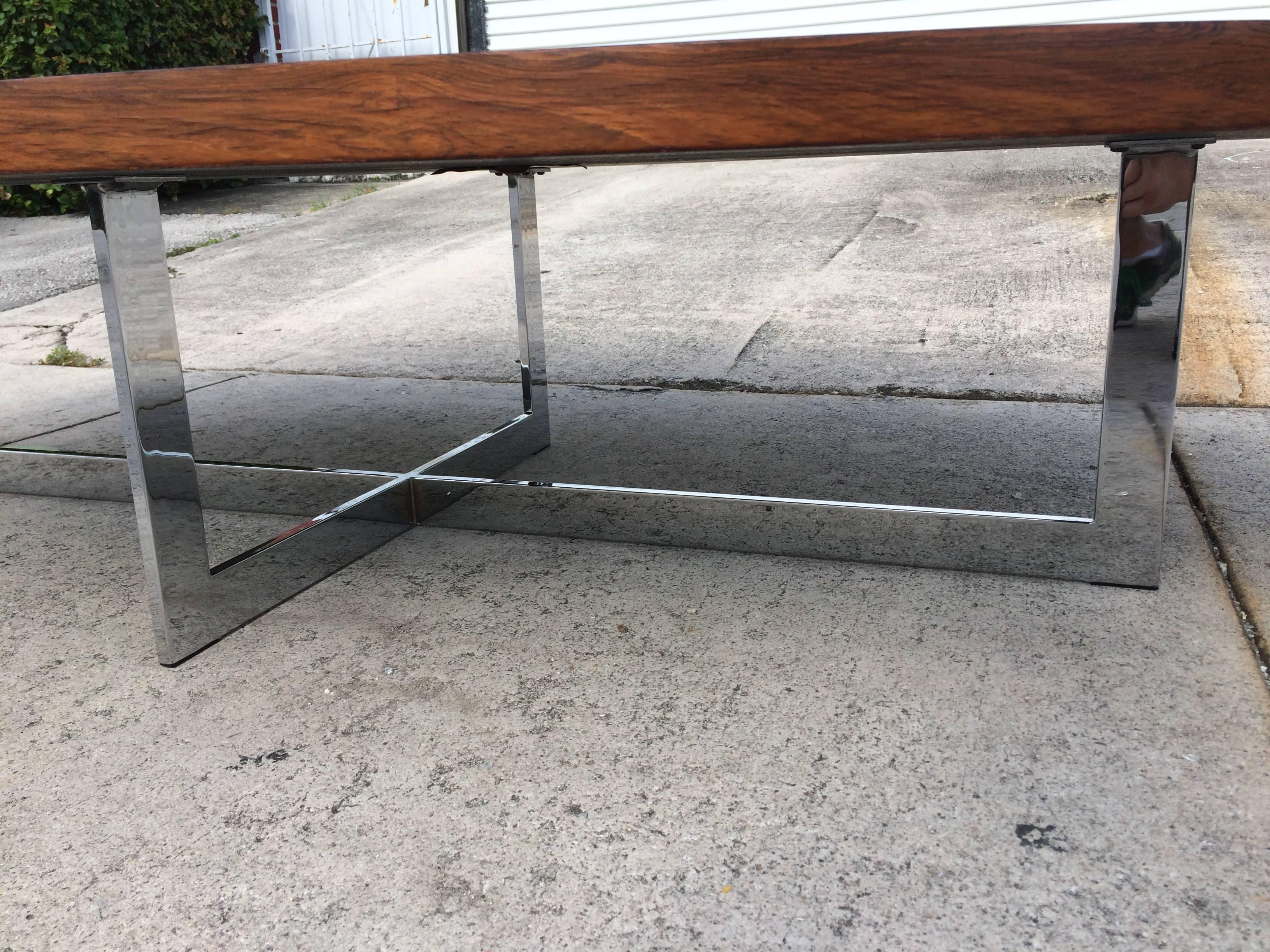 American Large Oval Rosewood Coffee Table on Chrome Base
