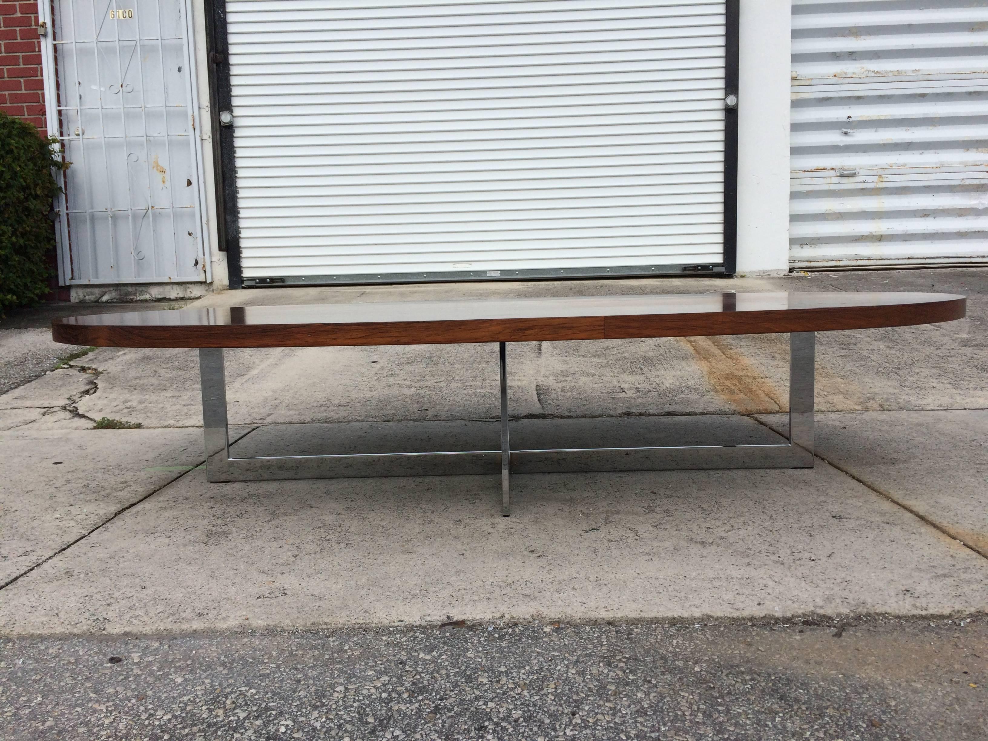 Mid-20th Century Large Oval Rosewood Coffee Table on Chrome Base