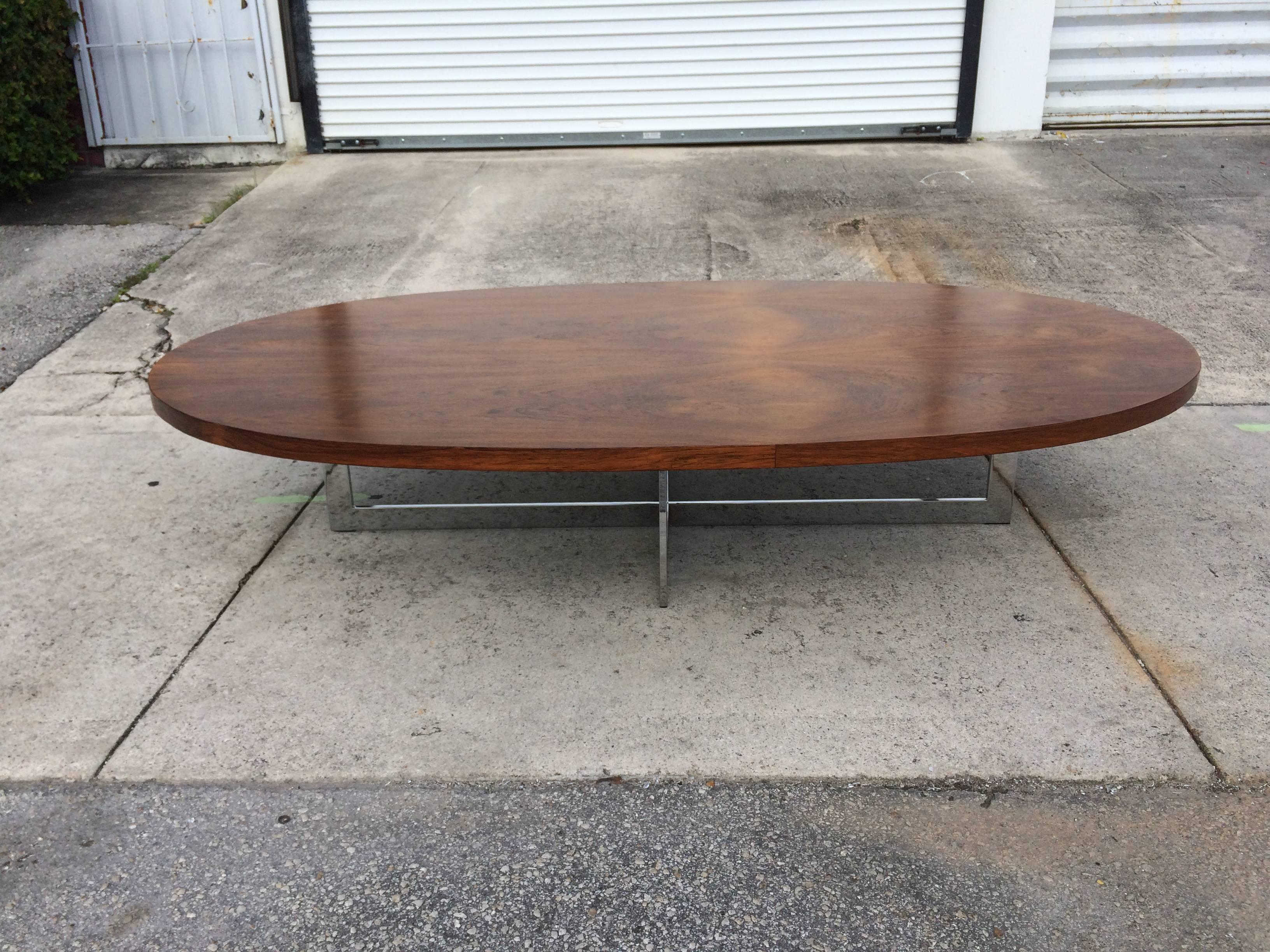 Large Oval Rosewood Coffee Table on Chrome Base 1