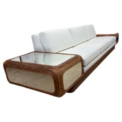 Large Designer Sofa with Floating Side Tables, Split Pencil Reed, Crespi Style