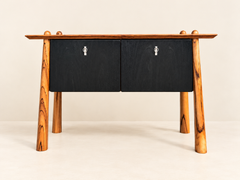 Console Table with Two Drawers, Zebrawood, Black