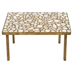 Tavolino in ottone e mosaico di ceramica italiano