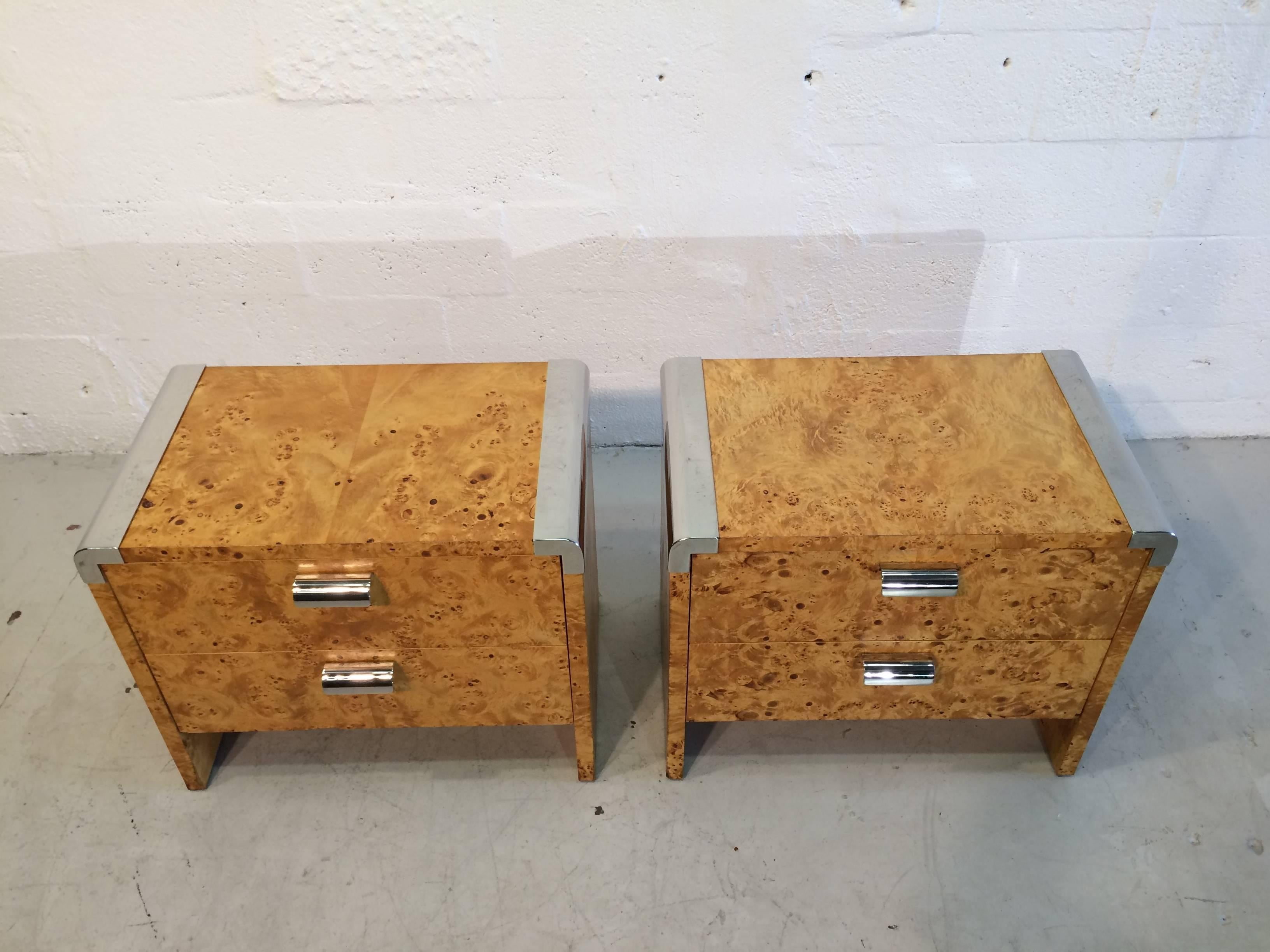 Two great nightstands, each comes with two drawers and stainless steel pulls and corners. We also have a matching 78