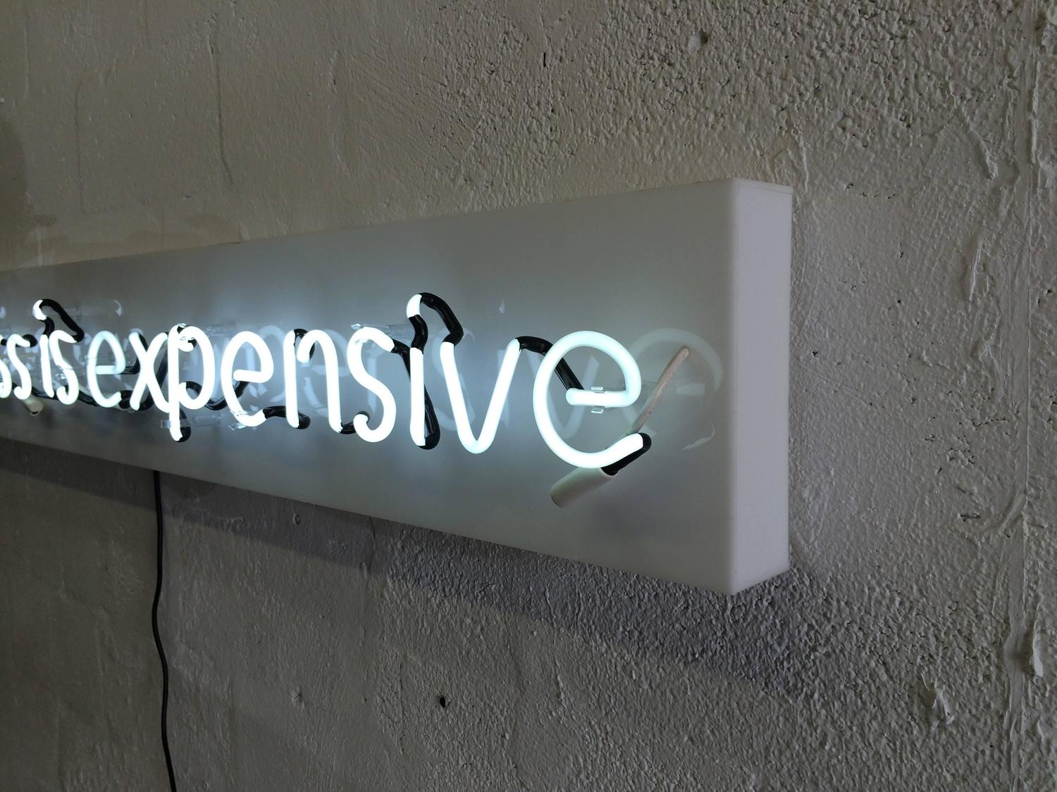 Happiness is Expensive Neon Sign in the Style of Alejandro Diaz For