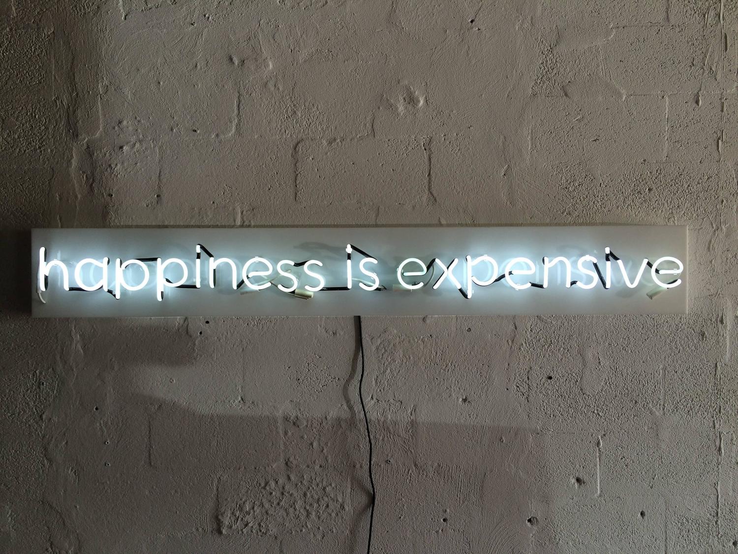 Happiness is Expensive Neon Sign in the Style of Alejandro Diaz For