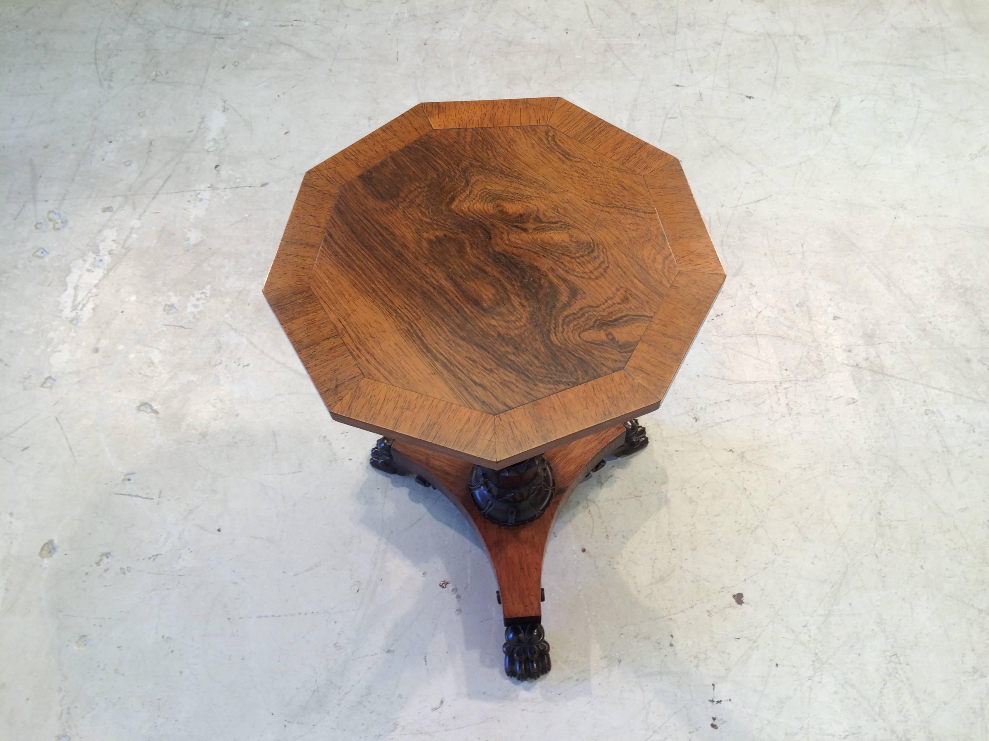 Beautiful Antique Three-Legged Side Table Rosewood Claw Feet In Good Condition For Sale In Miami, FL