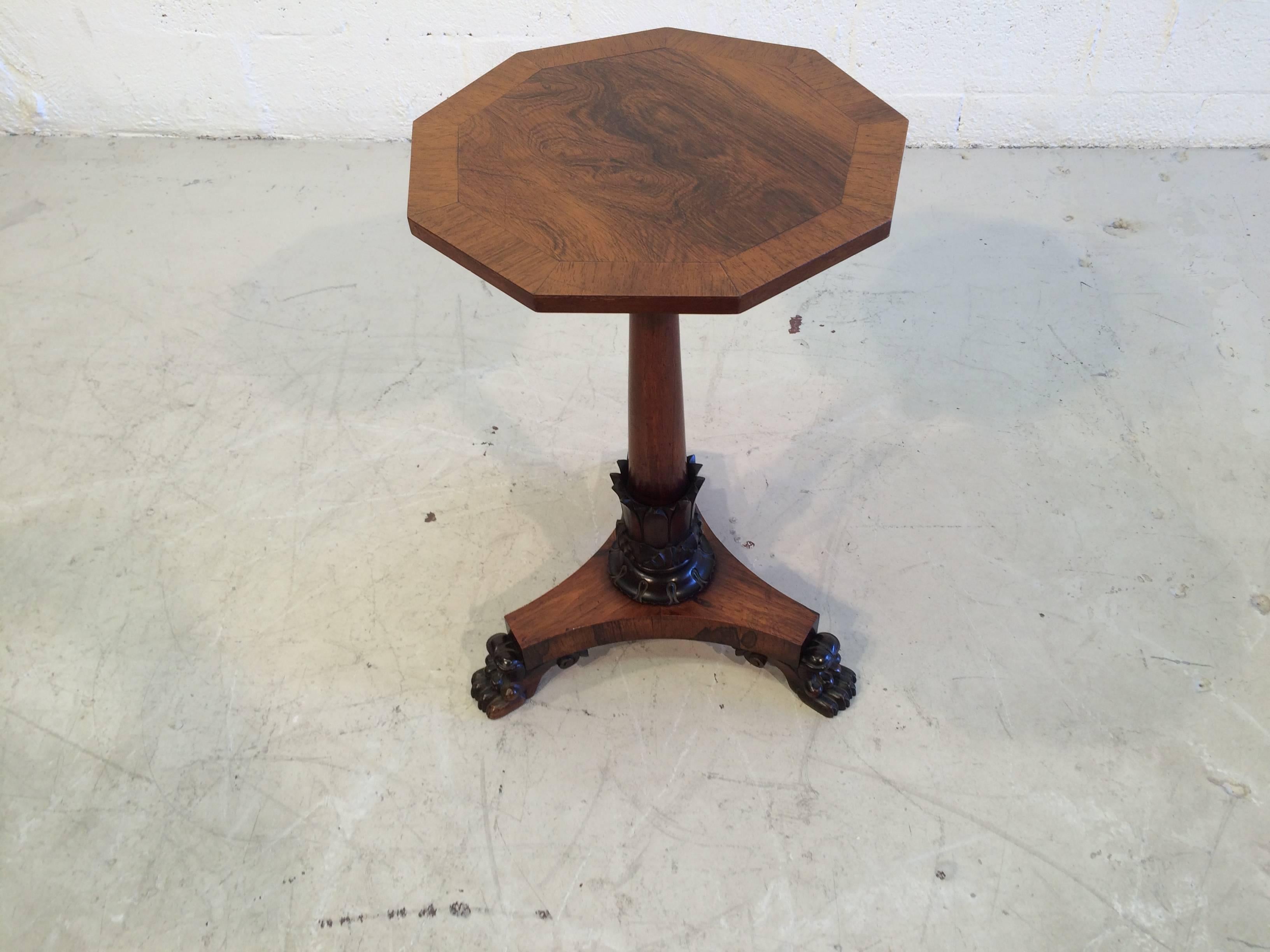 Early 20th Century Beautiful Antique Three-Legged Side Table Rosewood Claw Feet For Sale