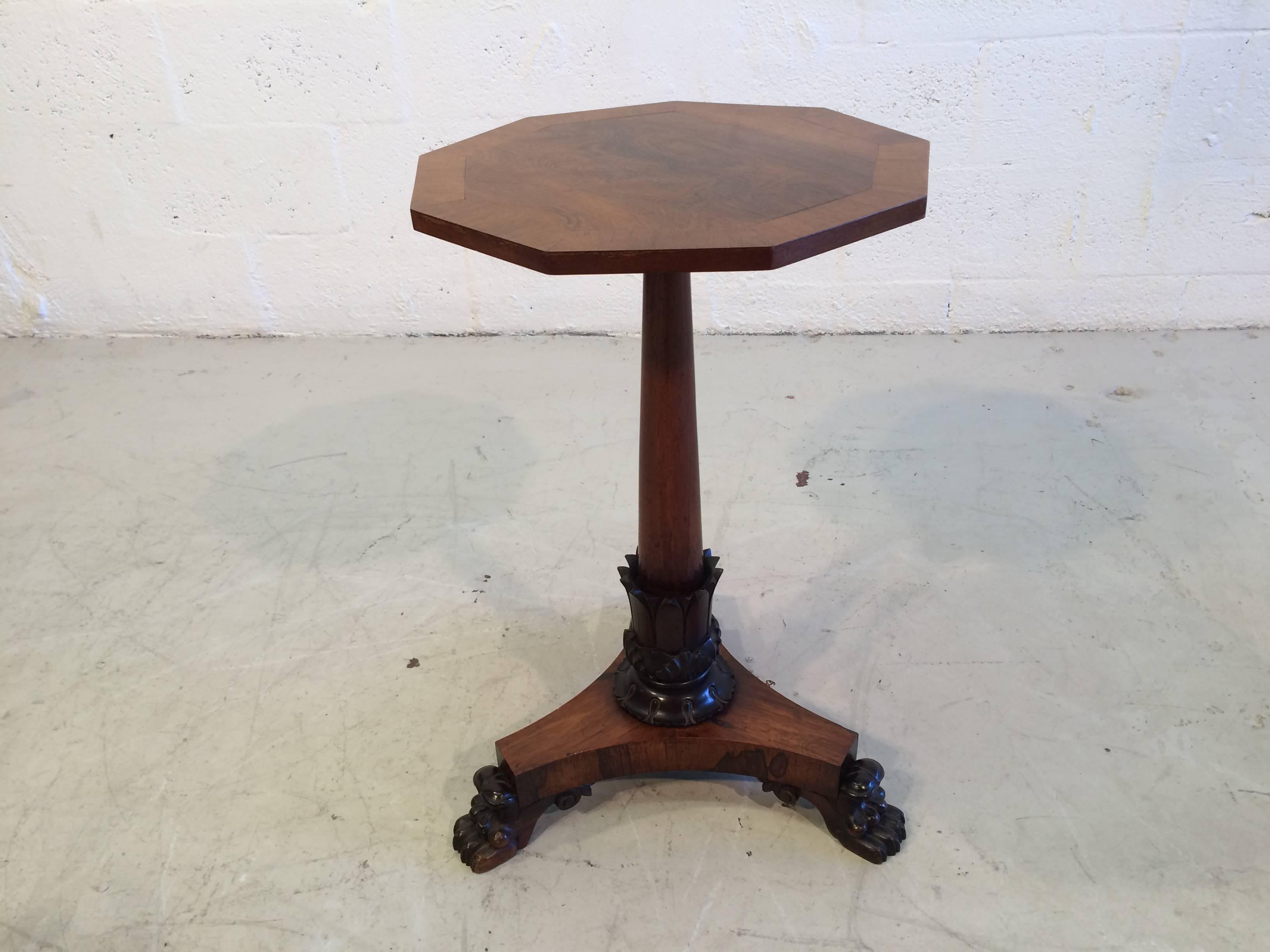 Beautiful Antique Three-Legged Side Table Rosewood Claw Feet For Sale 1