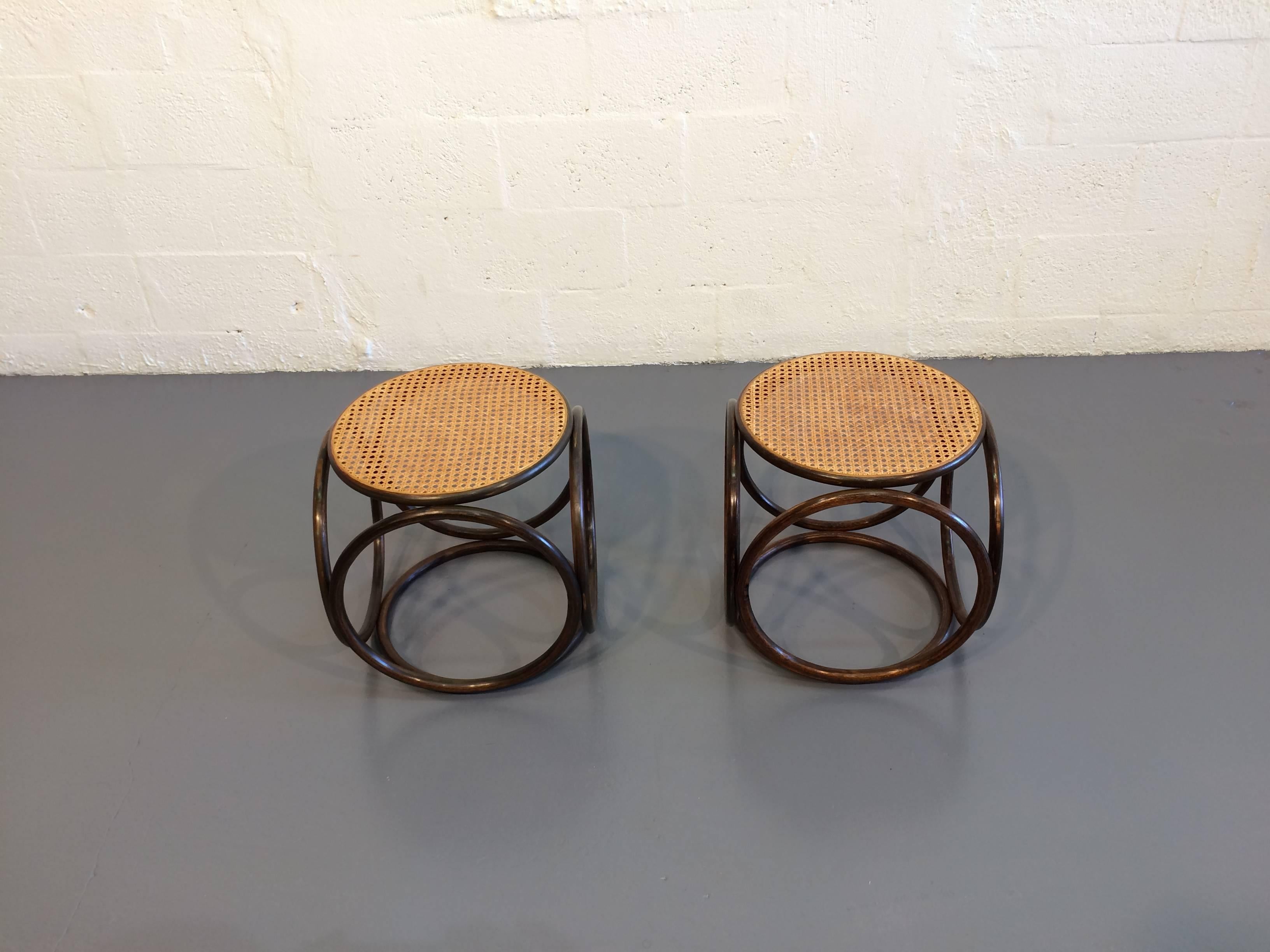Bentwood Pair of Beautiful Michael Thonet Stools or Ottomans
