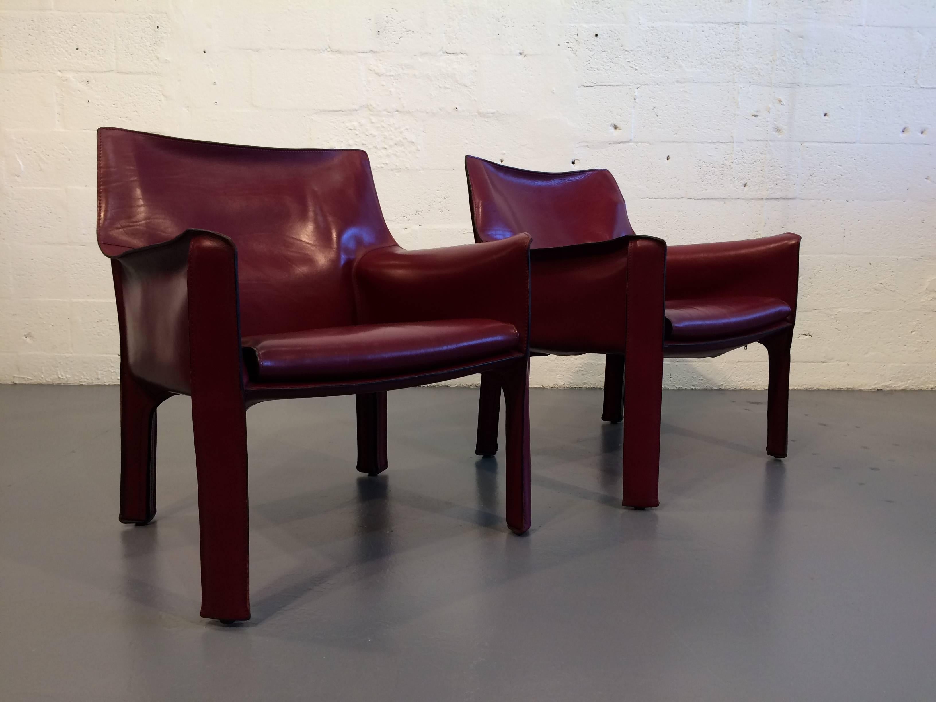 Modern Pair of Cab Lounge Chairs by Mario Bellini for Cassina