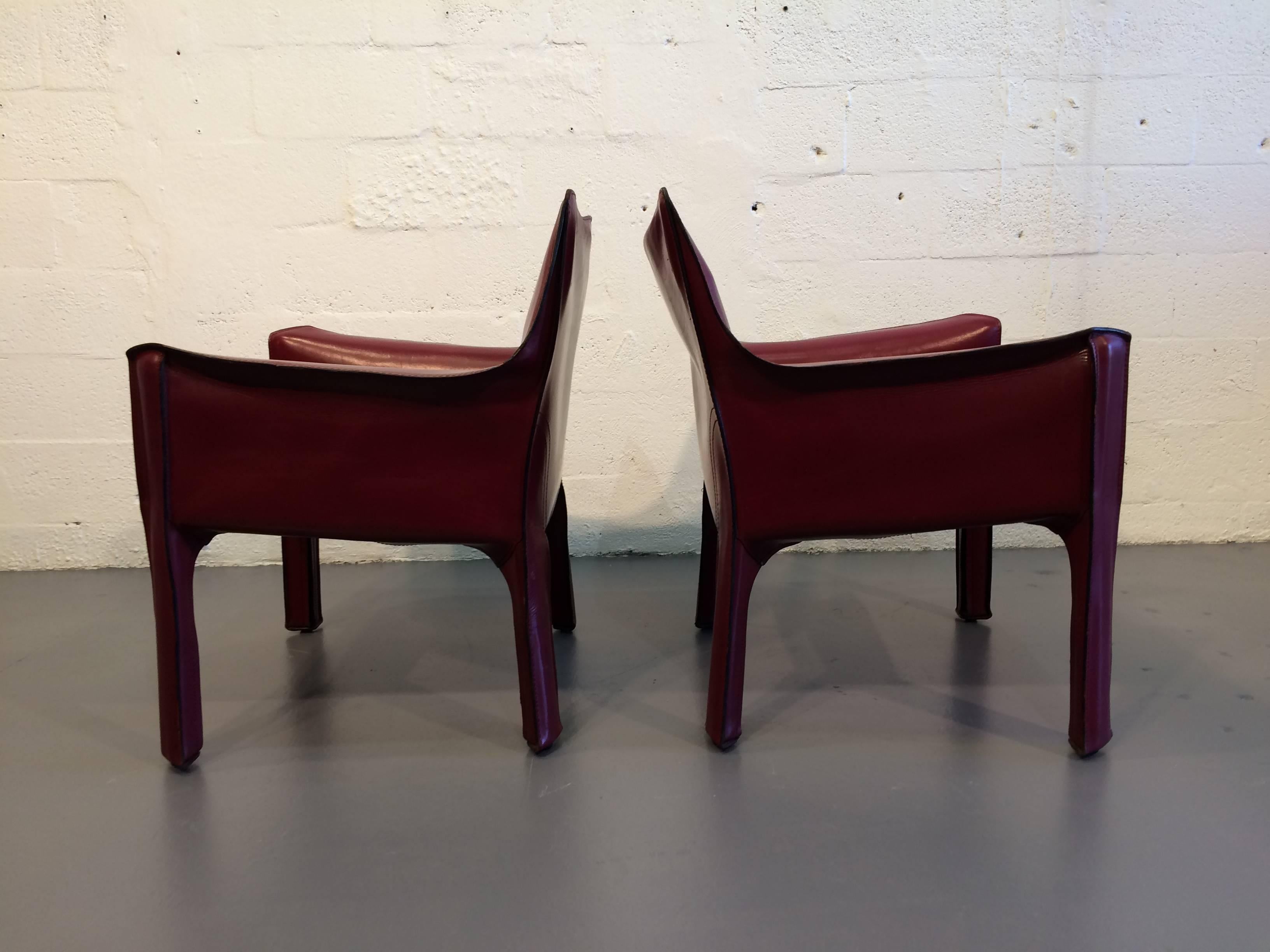 Italian Pair of Cab Lounge Chairs by Mario Bellini for Cassina