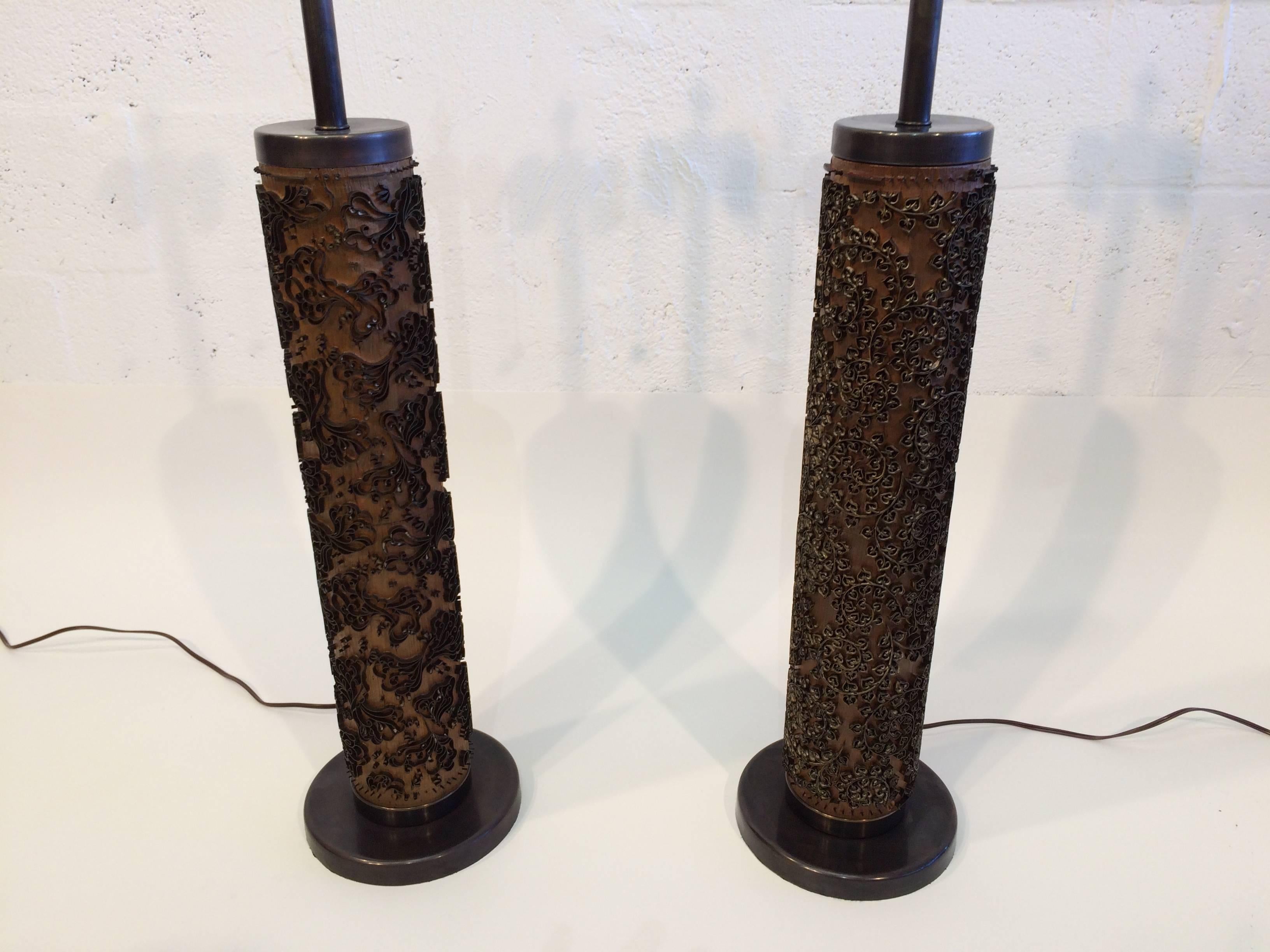 Mid-Century Modern Unique Table Lamps Made from Dahls Tapetkunst Wallpaper Rollers, Denmark