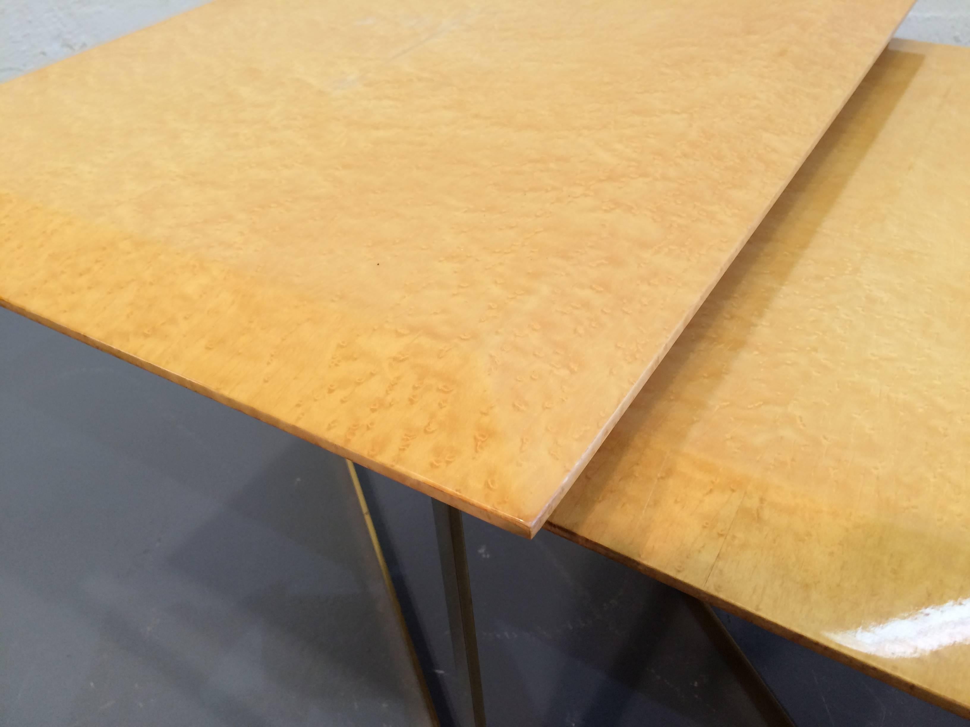 Italian Birdseye Maple and Brass Nesting Tables For Sale