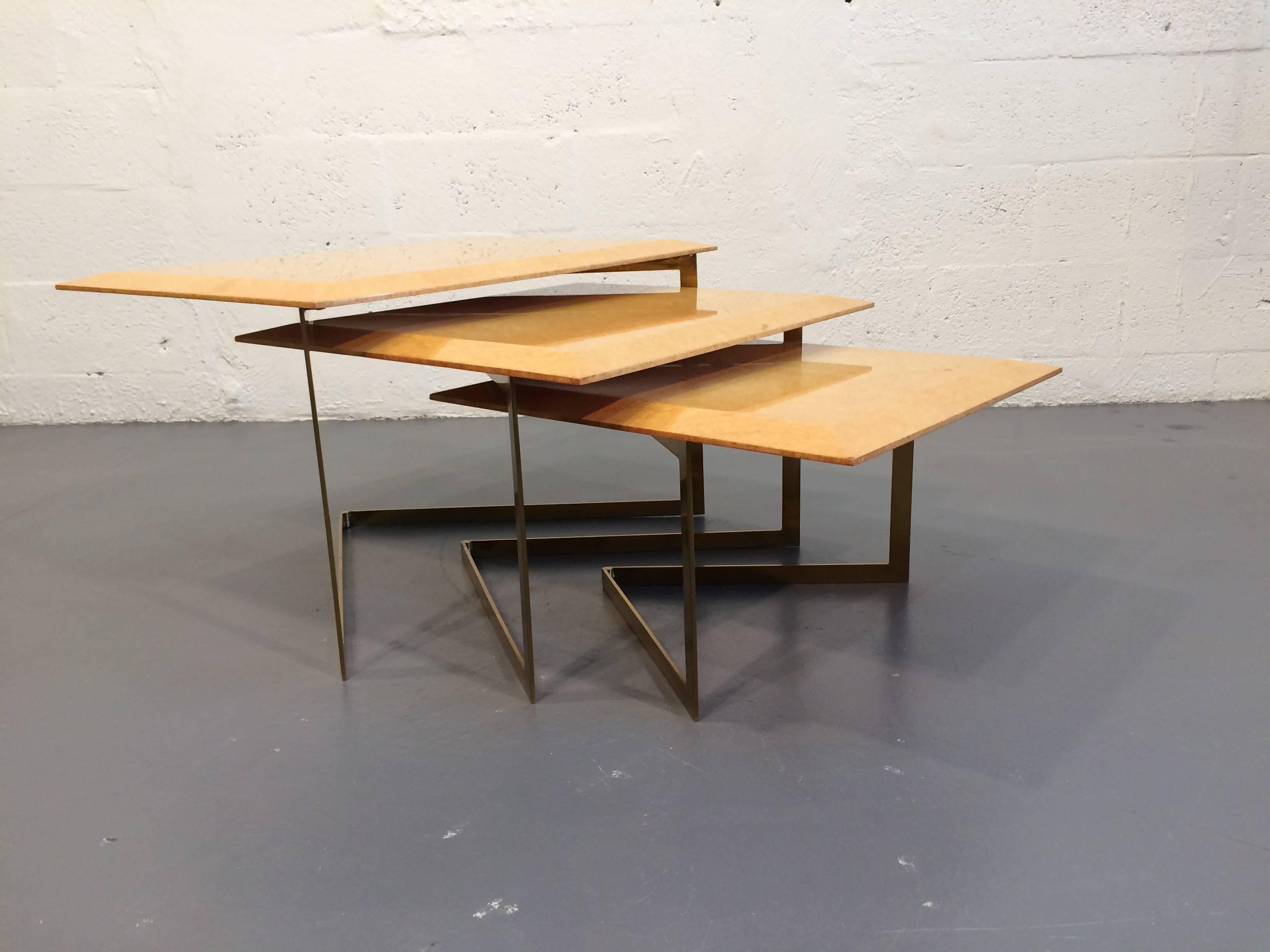 Birdseye maple and brass nesting tables. Beautiful design and great quality.