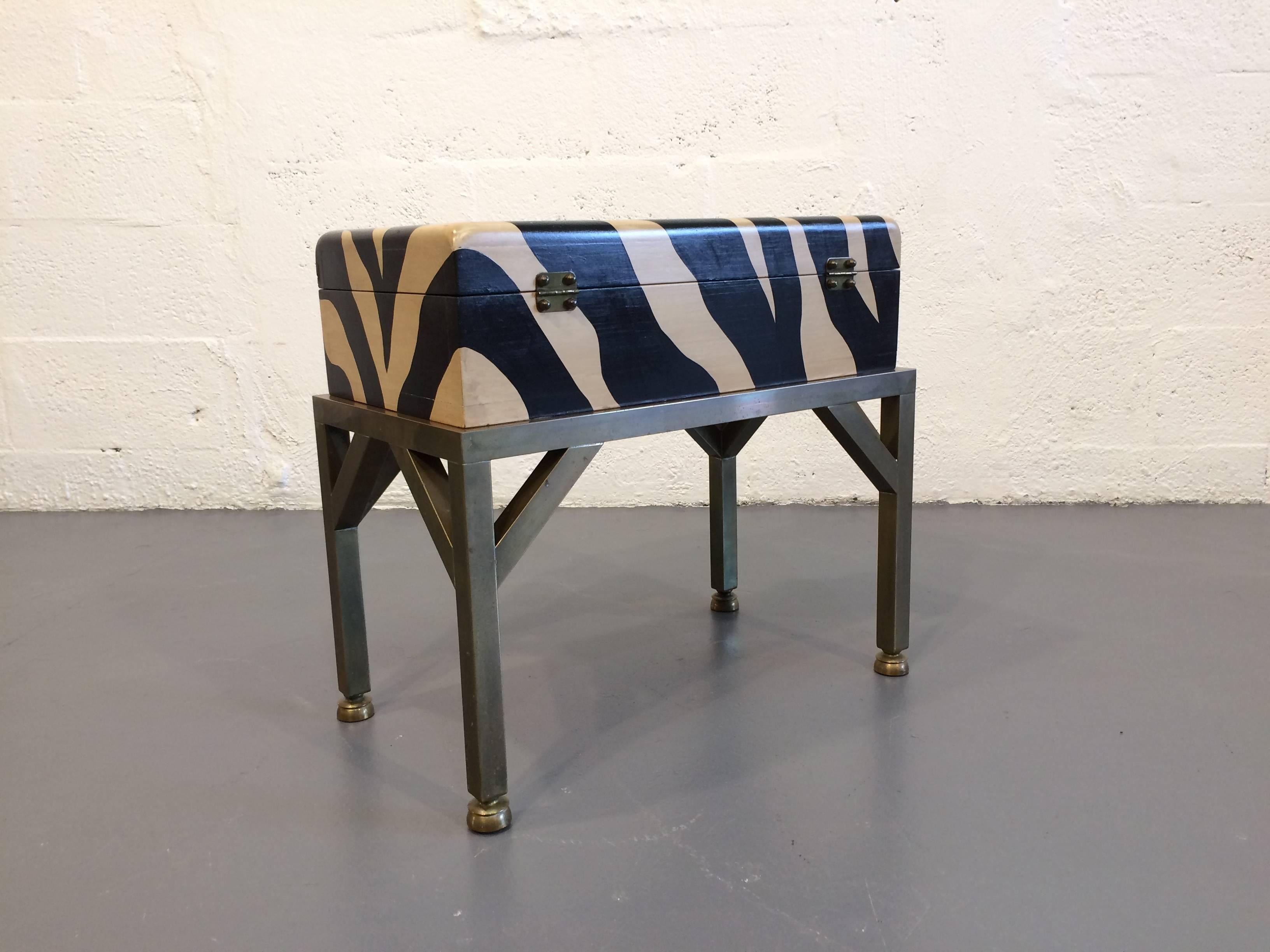 Hart Trunk Chest, Brass and Painted Zebra Pattern, Safari 1