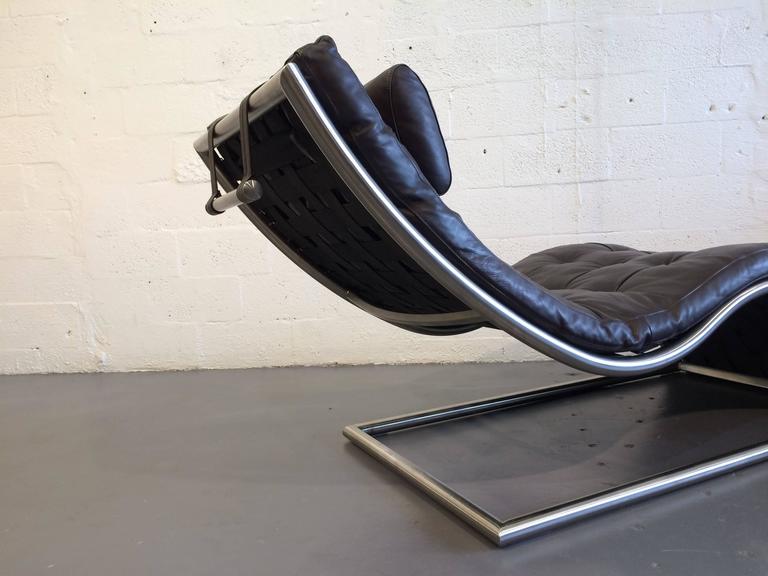 Incredible Stainless Steel and Leather Designer Chaise Longue at