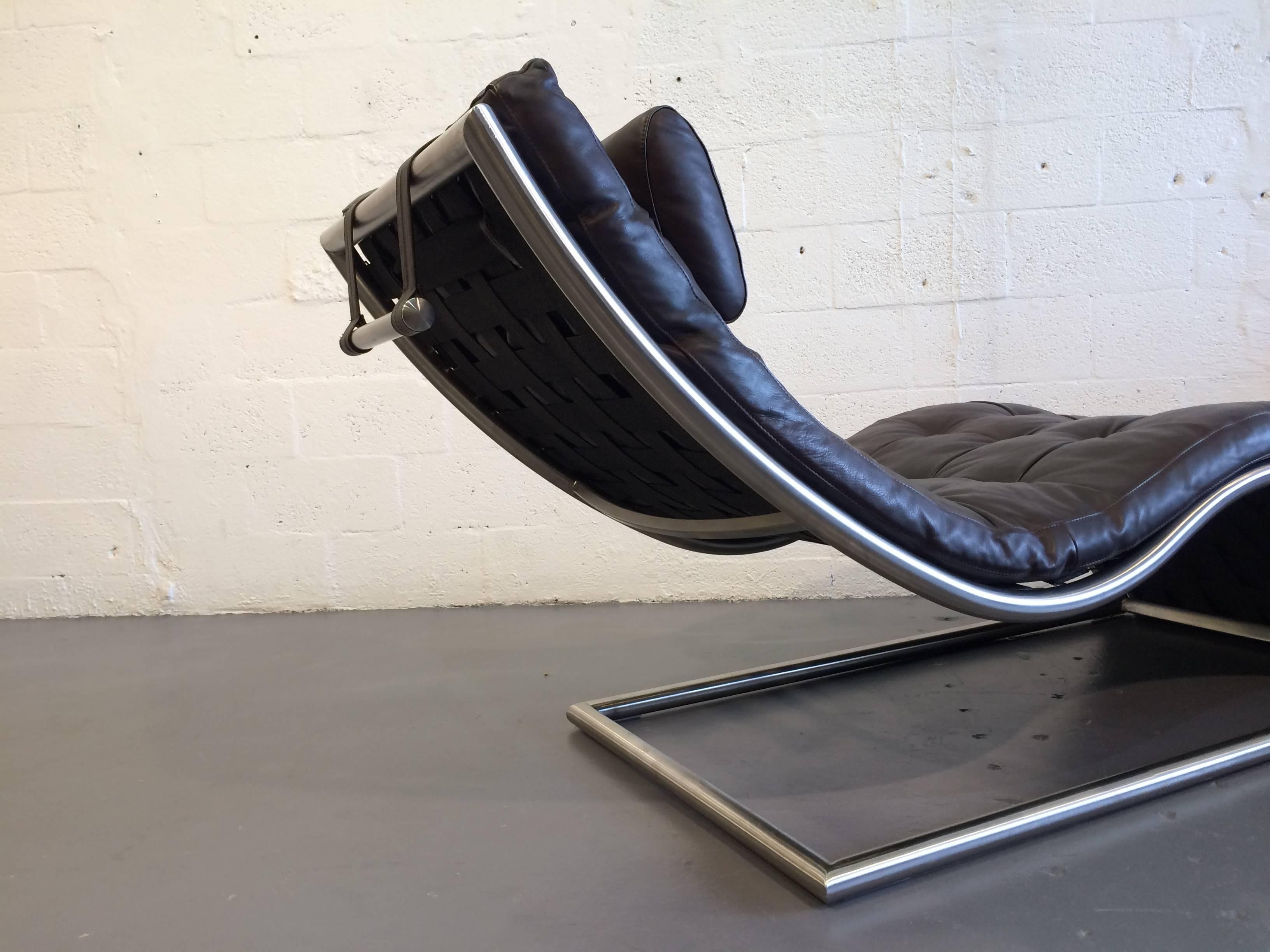 Incredible Stainless Steel and Leather Designer Chaise Longue at