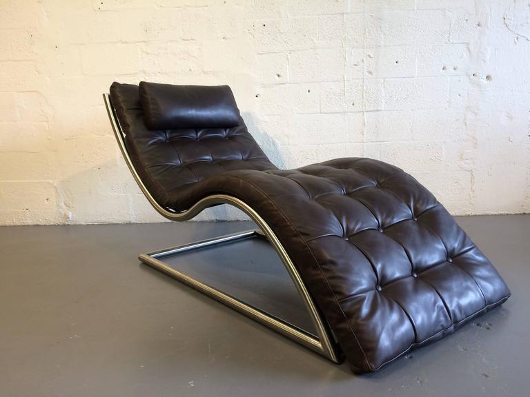 Incredible Stainless Steel and Leather Designer Chaise Longue at