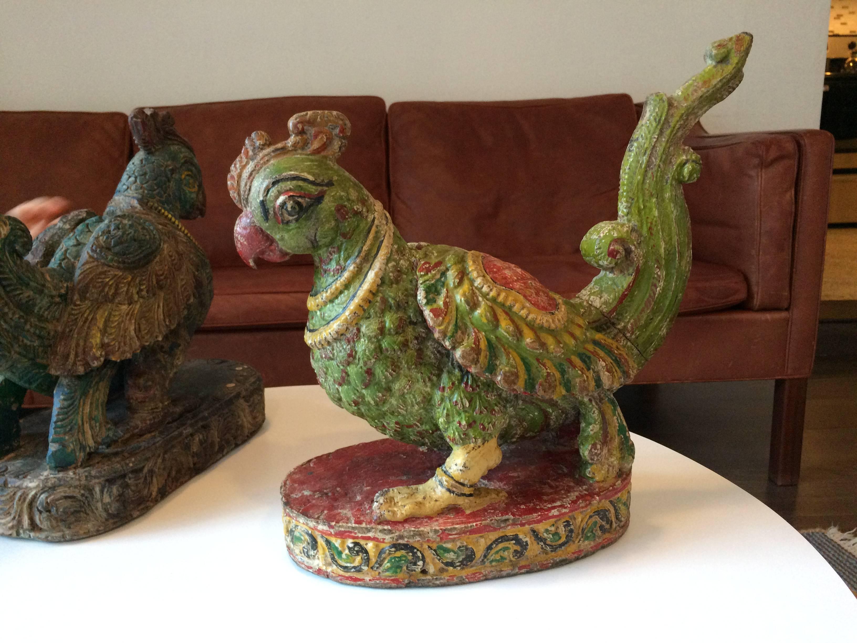 Two Carved and Painted Wood Birds In Good Condition For Sale In Miami, FL