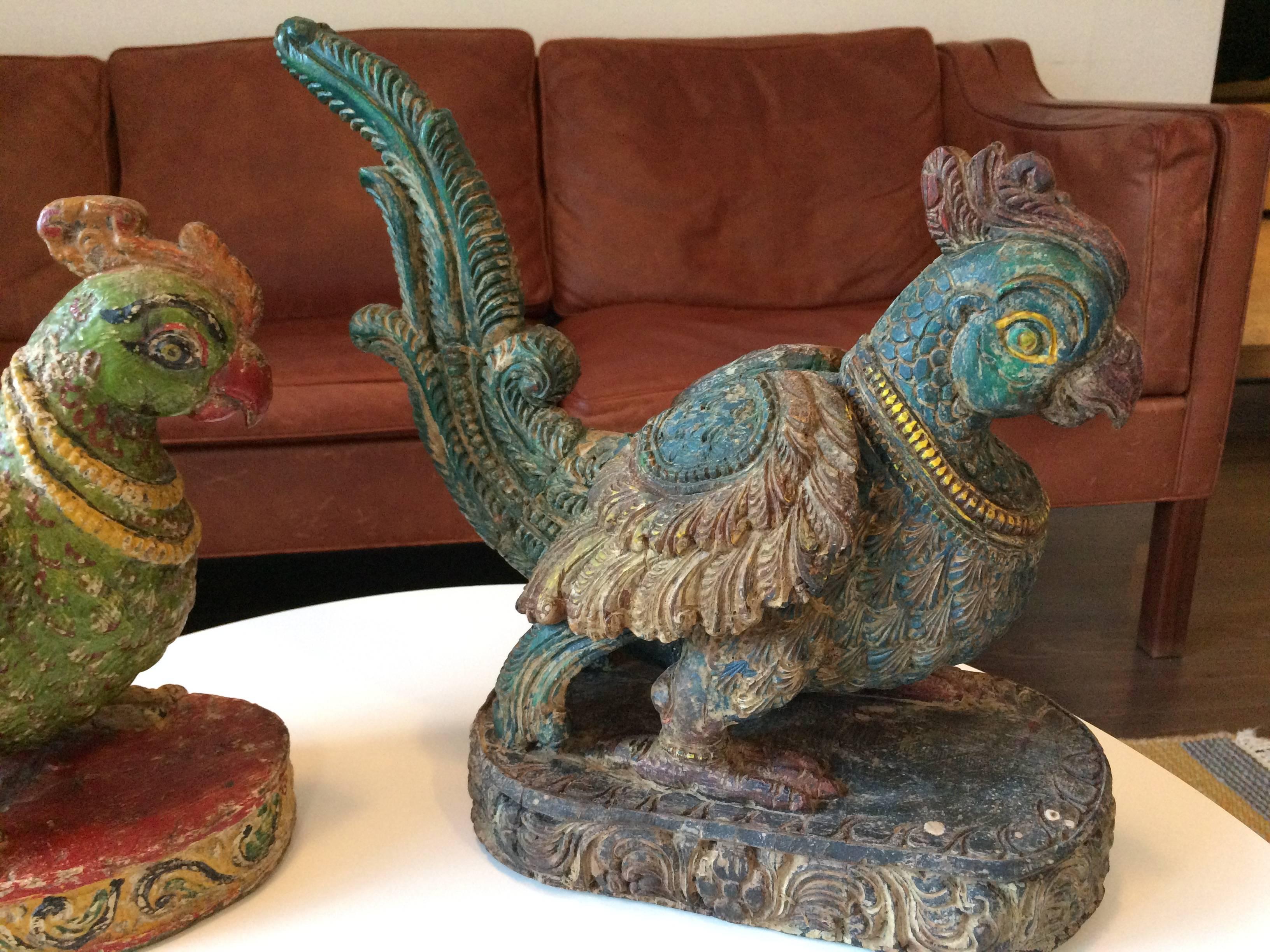 Two Carved and Painted Wood Birds For Sale 4