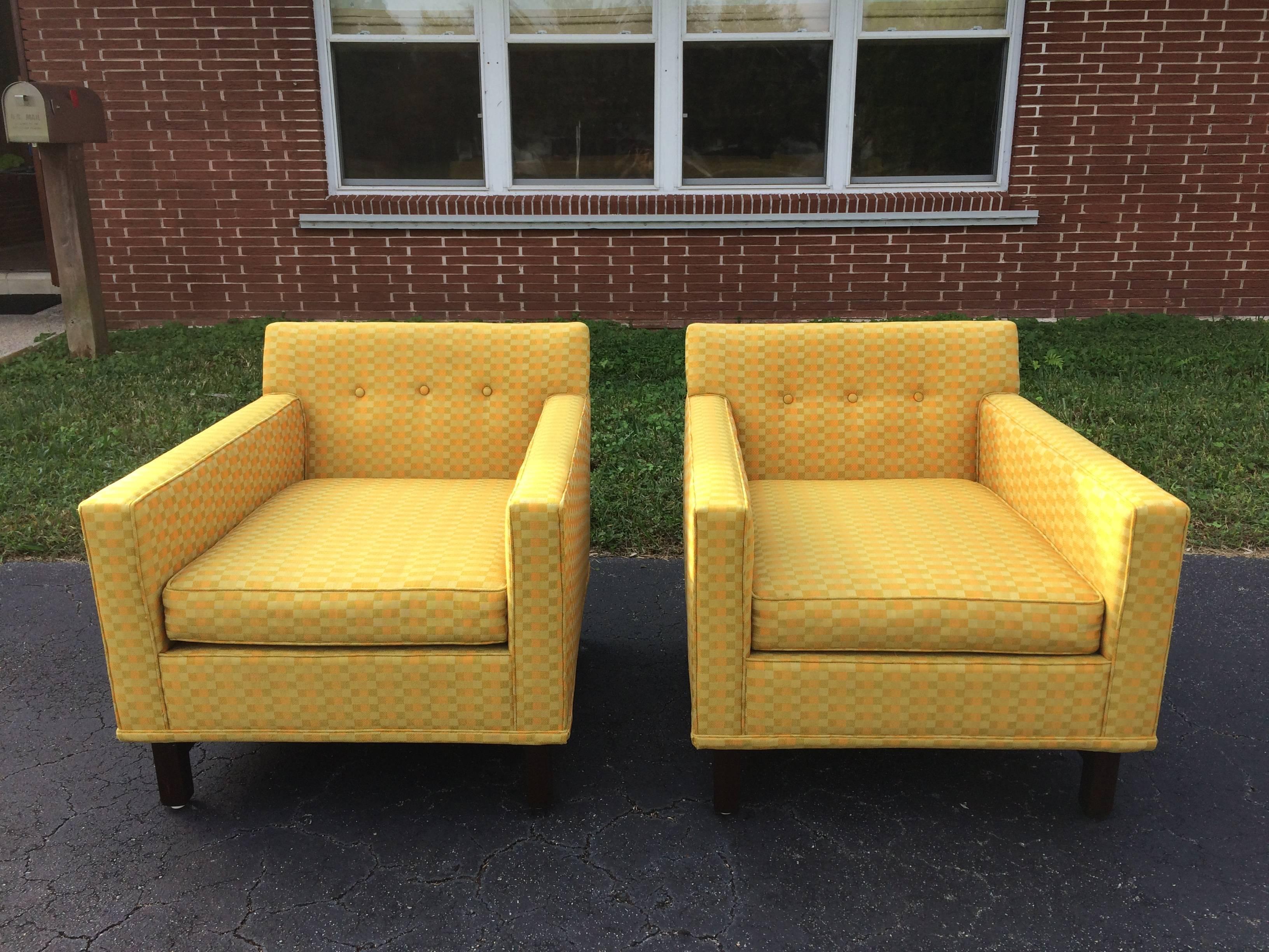 Fabric Two Nice Edward Wormley Lounge Chairs for Dunbar, USA, 1950s